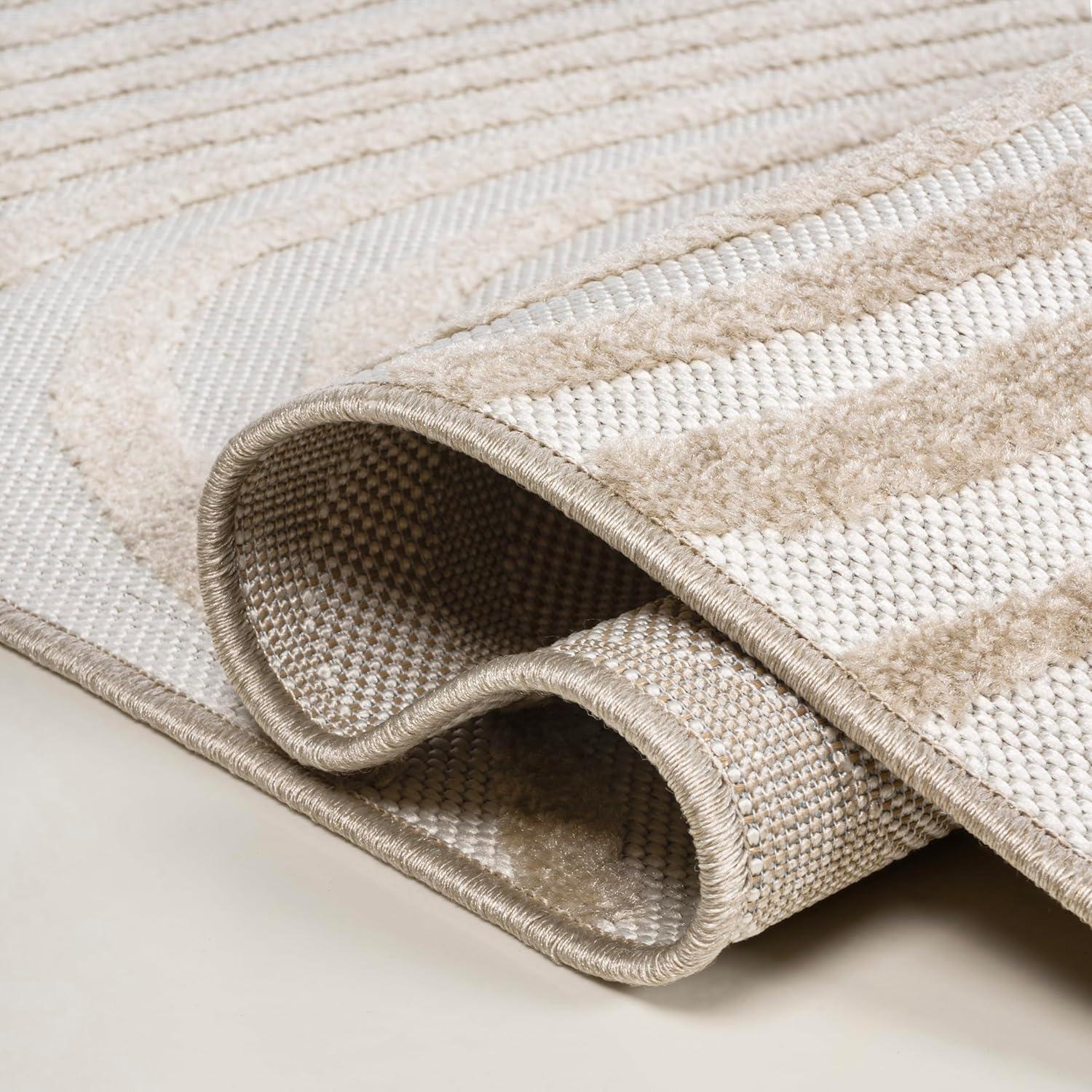 JONATHAN Y Maribo High-Low Abstract Groovy Striped Beige/Cream 8 ft. x 10 ft. Indoor/Outdoor Area Rug