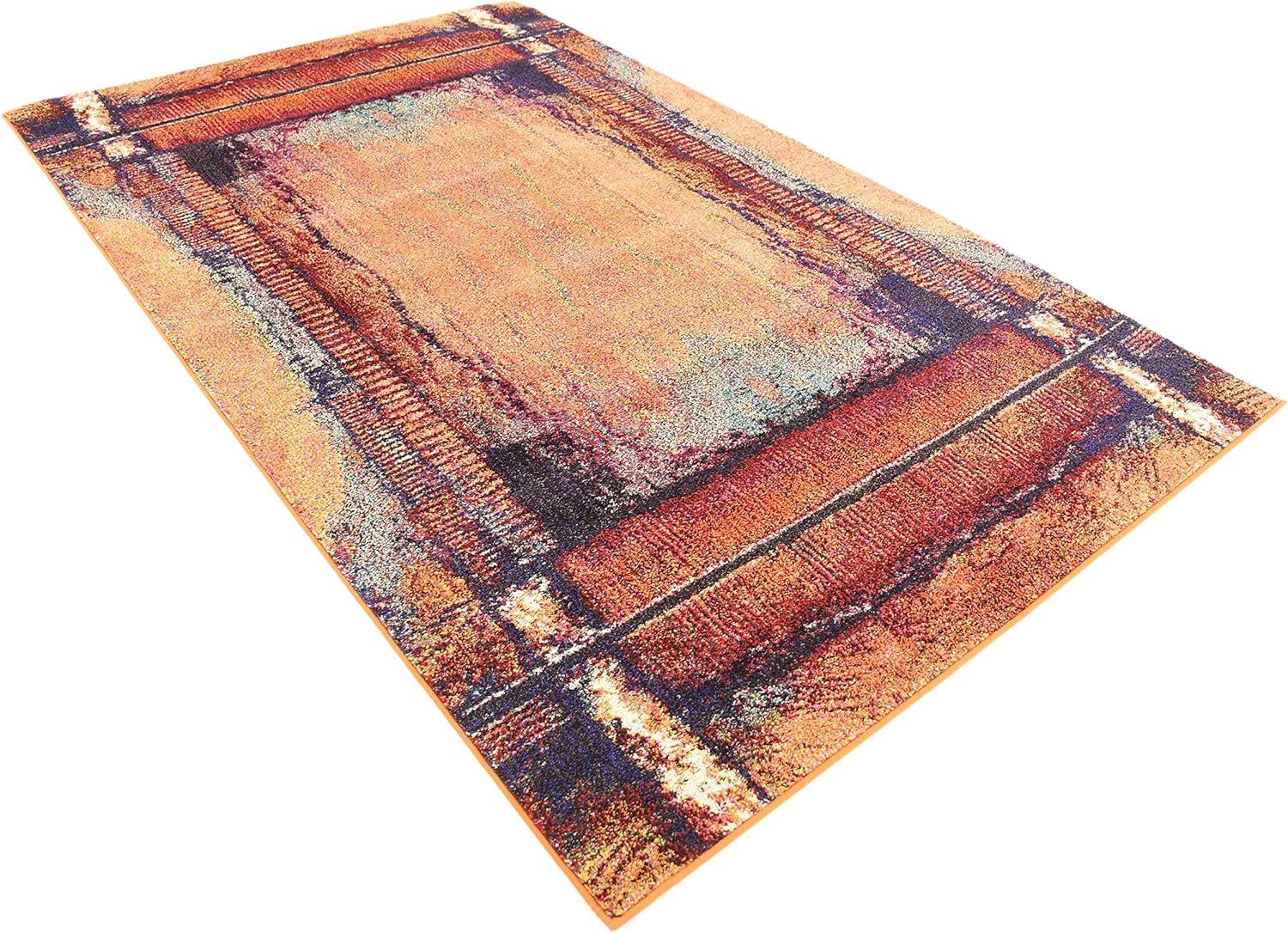 Rectangular Blue Abstract Stain-Resistant Synthetic Rug