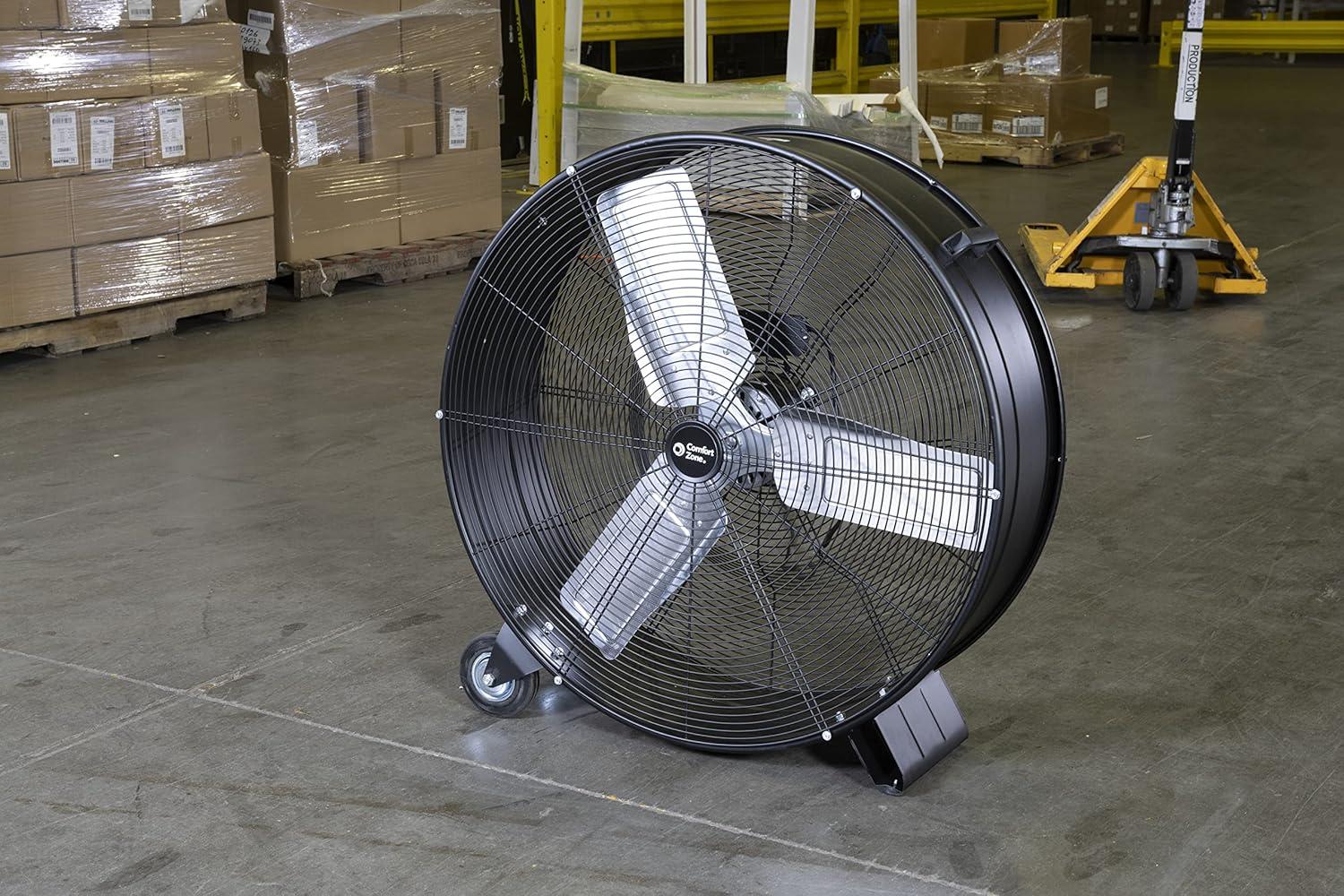 Comfort Zone 30-Inch 2-Speed High-Velocity Floor Fan with All-Metal Construction, Rubber Wheels, and Balanced Blades