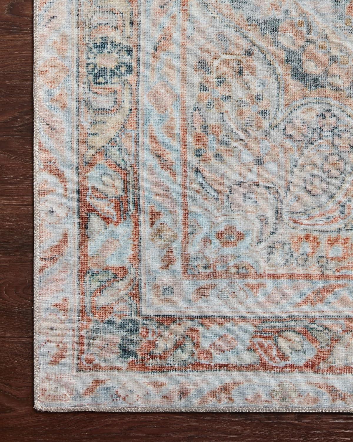 Lenna Ocean Apricot Floral Motif Low Pile Accent Rug