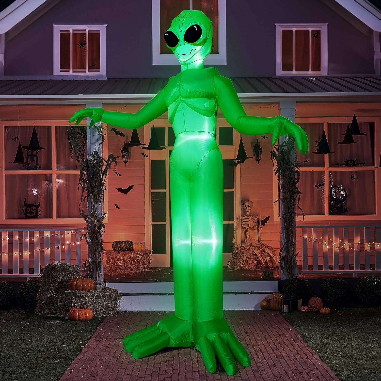 9 FT Tall Bright Green Inflatable Alien with LEDs