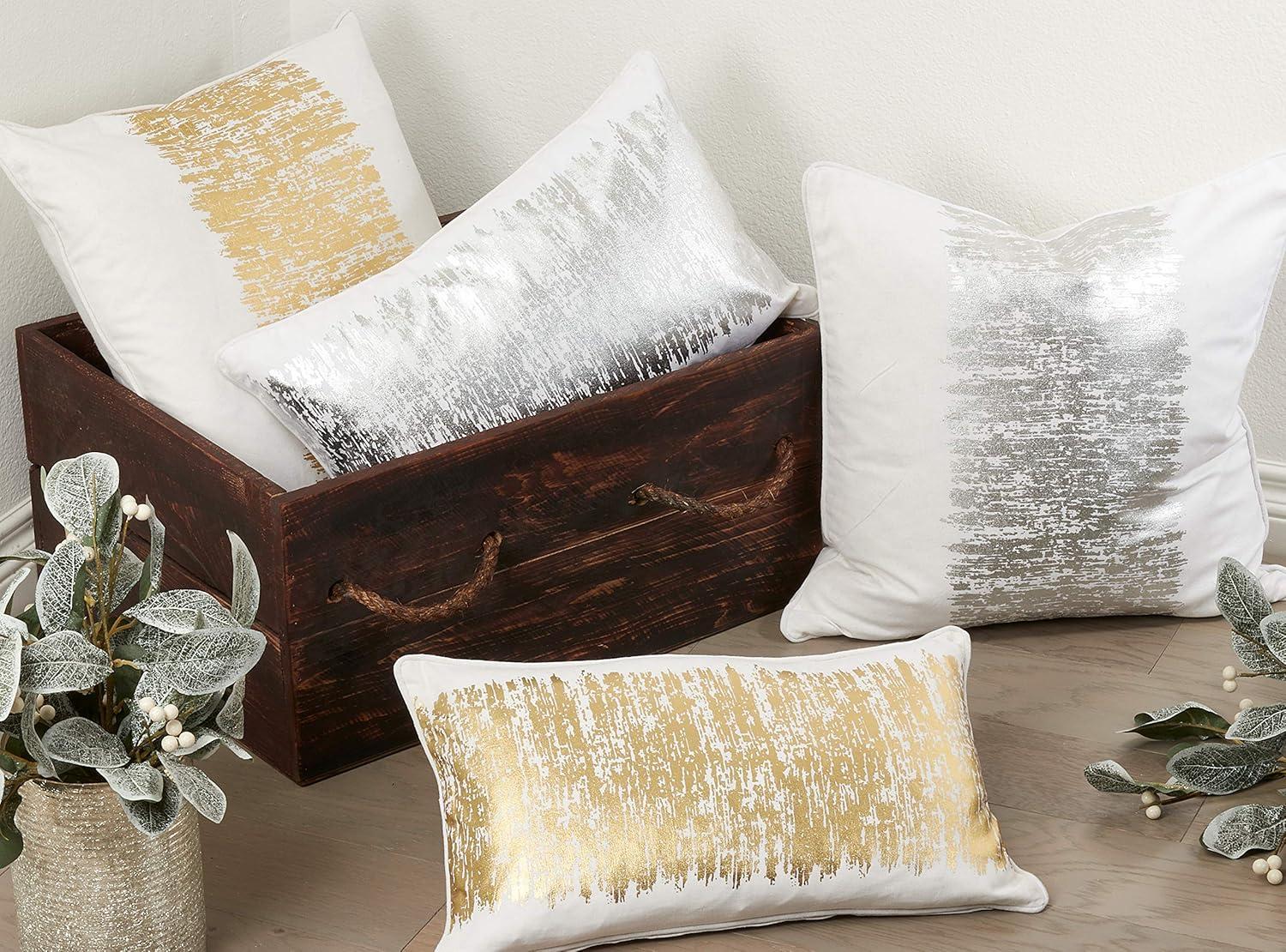 Oversize Down Filled Metallic Banded Design Throw Pillow - Saro Lifestyle