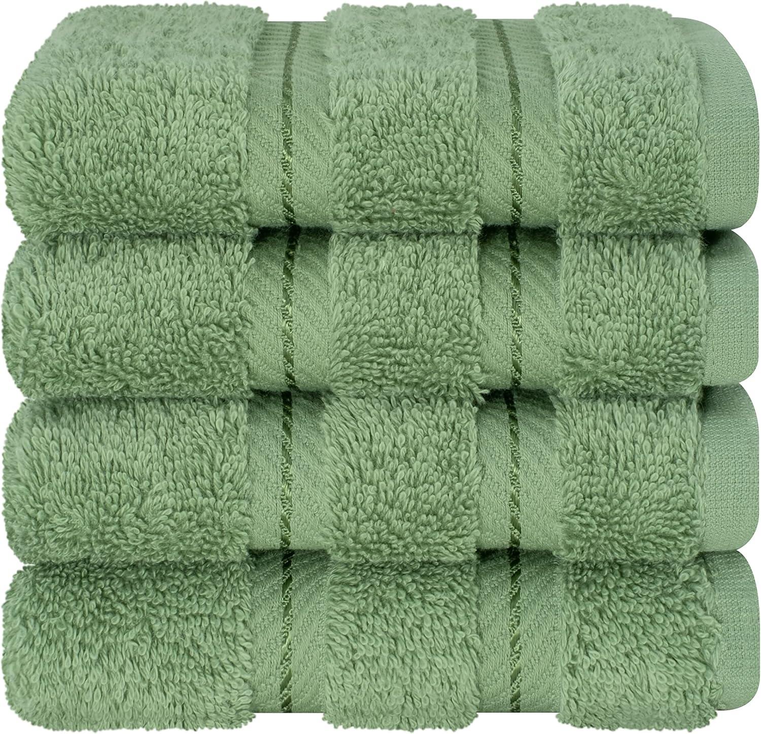 American Soft Linen 4 Pack Washcloth Set, 100% Cotton Washcloth Hand Face Towels for Bathroom and Kitchen, Sage Green