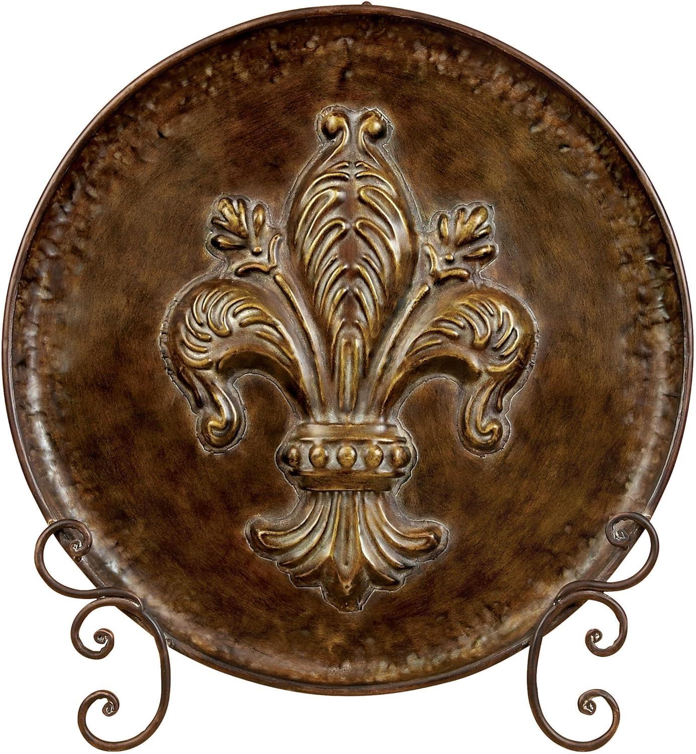 Brown Iron Fleur De Lis Embossed Round Charger with Stand