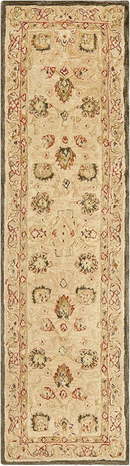 Beige Floral Handmade Tufted Wool Runner 27" x 10"