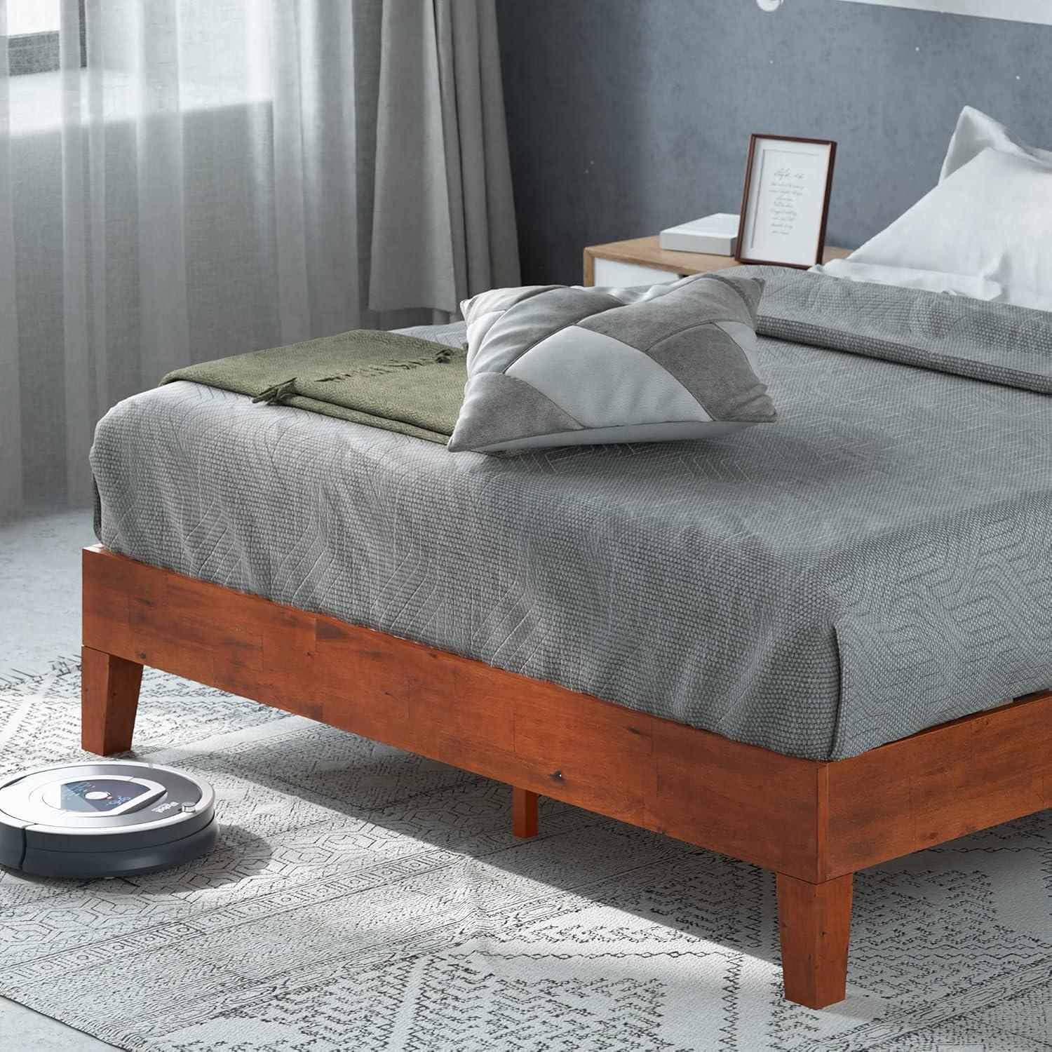 Cherry Queen Wood Frame Platform Bed with Slats