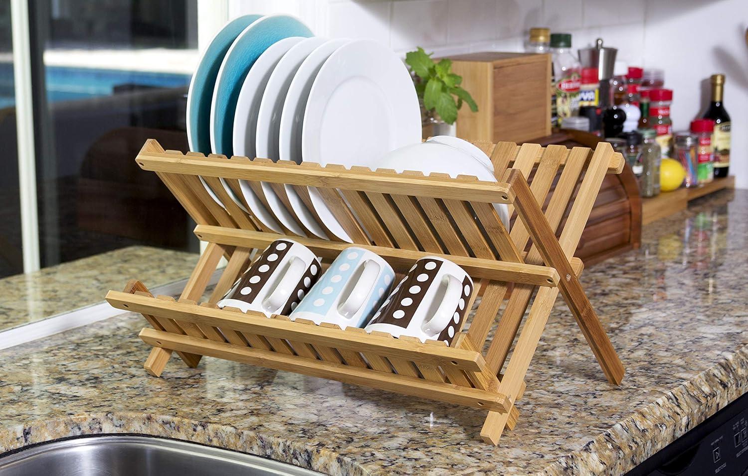 Lipper International Adjustable Bamboo Two Tier Dish Rack