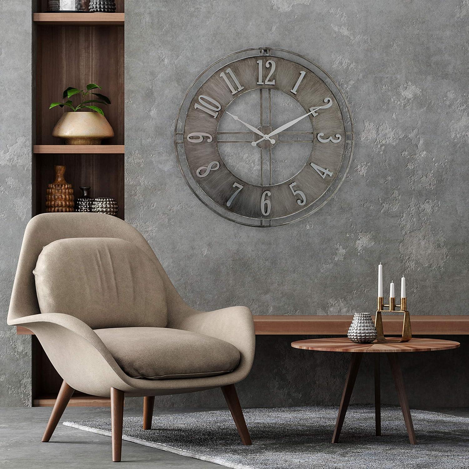 Industrial Chic Round Metal Wall Clock with Quartz Movement