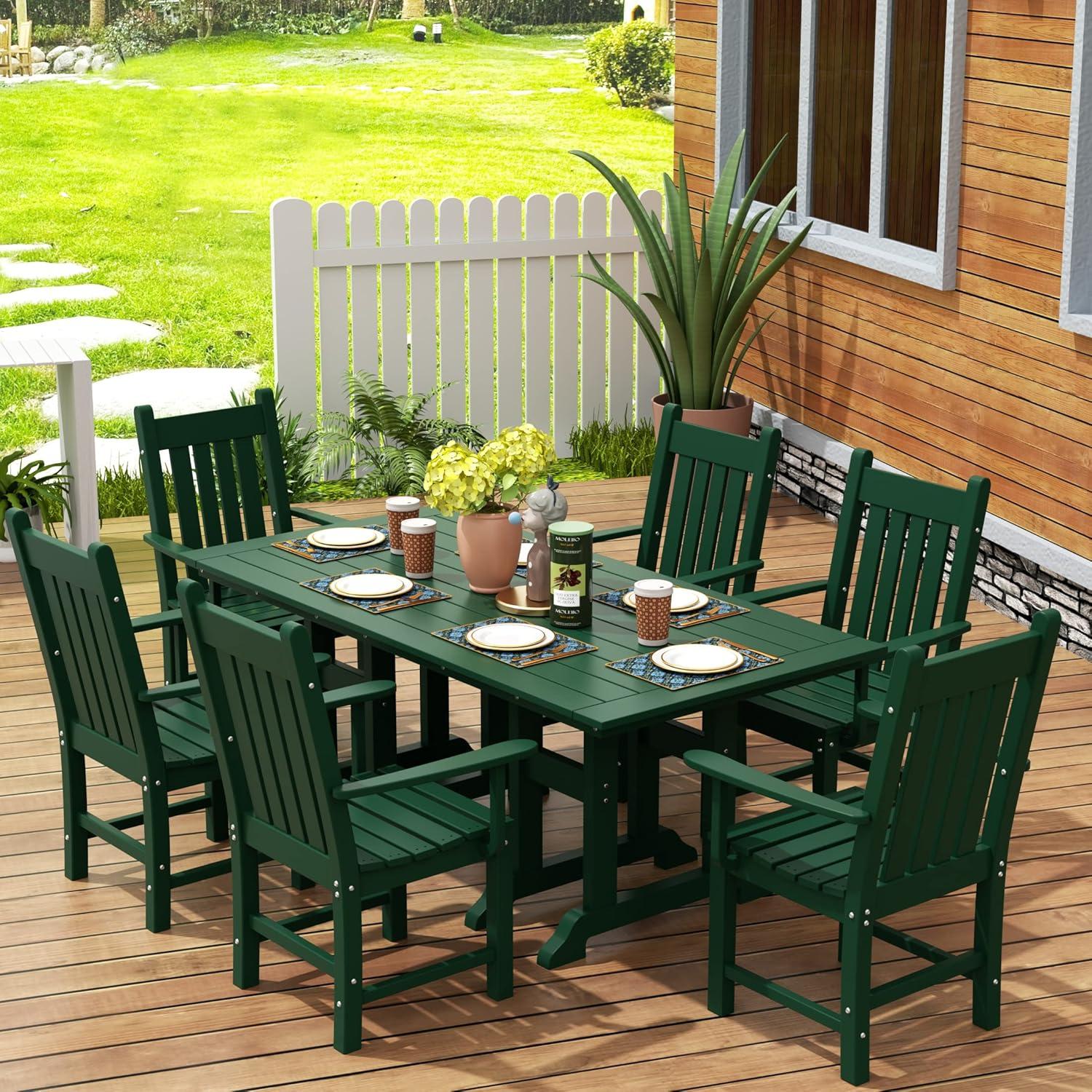 Dark Green HDPE Outdoor Dining Armchair with Fixed Arms