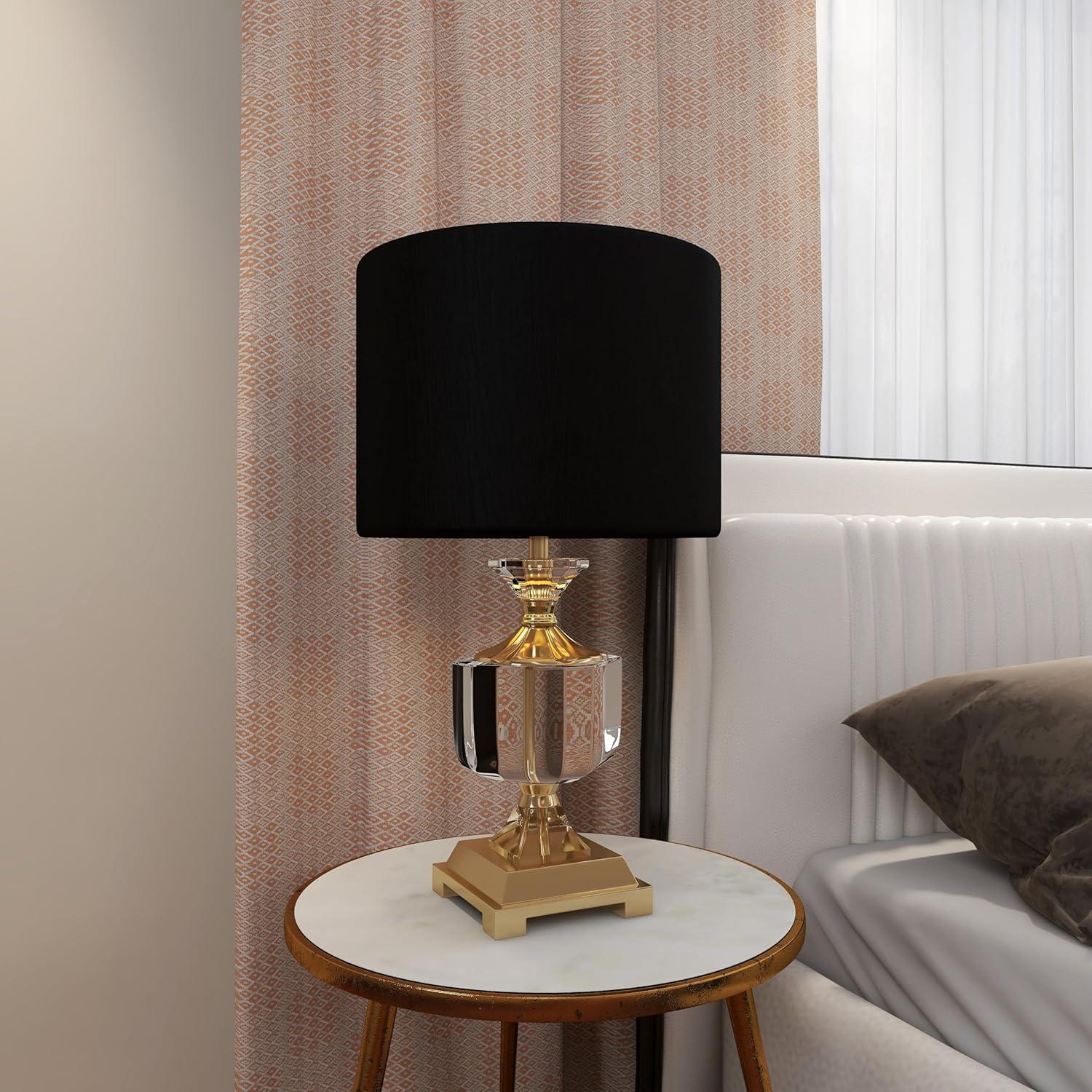 Crystal Table Lamp with Drum Shade Gold - Olivia & May: Faux Silk Shade, No Assembly, Modern Decor