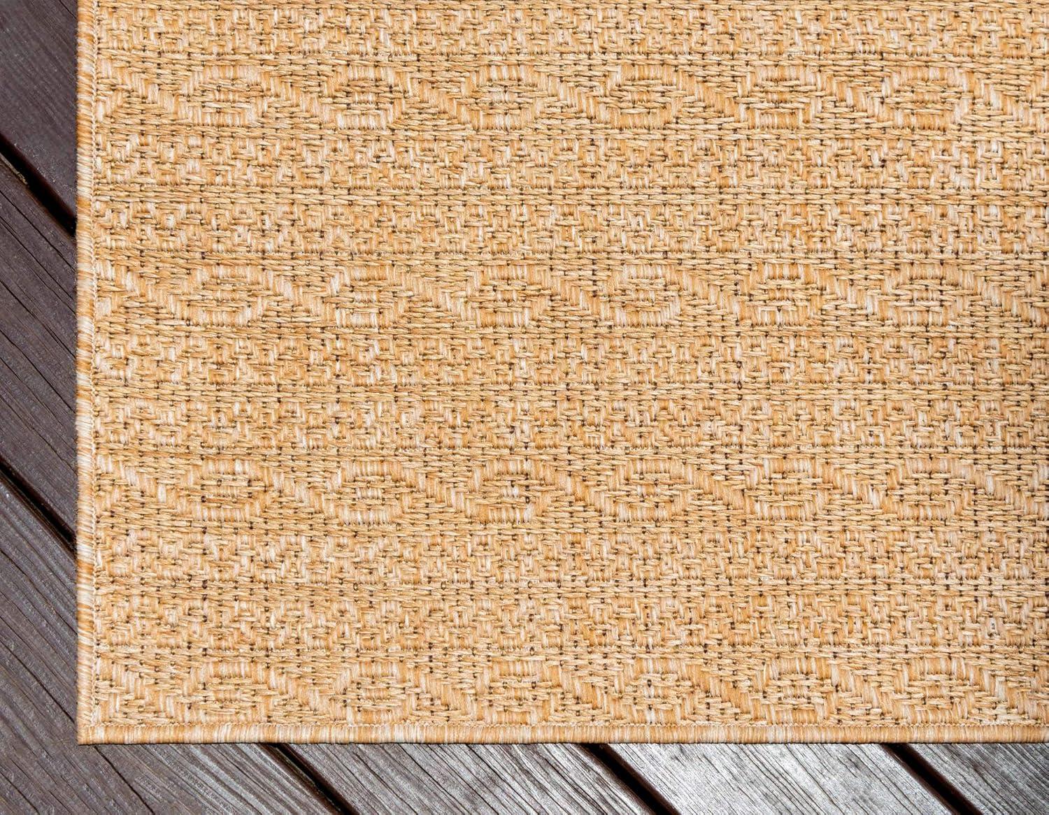 Light Brown Flat Woven Synthetic Outdoor Area Rug 7' x 10'