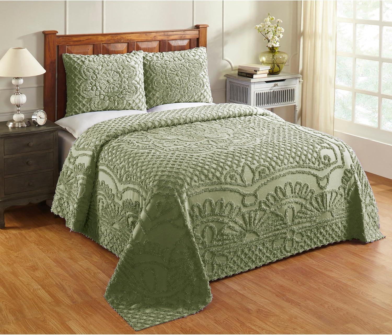 Better Trends 3 Piece Bedspread Set 100% Chenille Queen Bedding Set Soft and Breathable Machine Washable (Sage) Trevor Collection