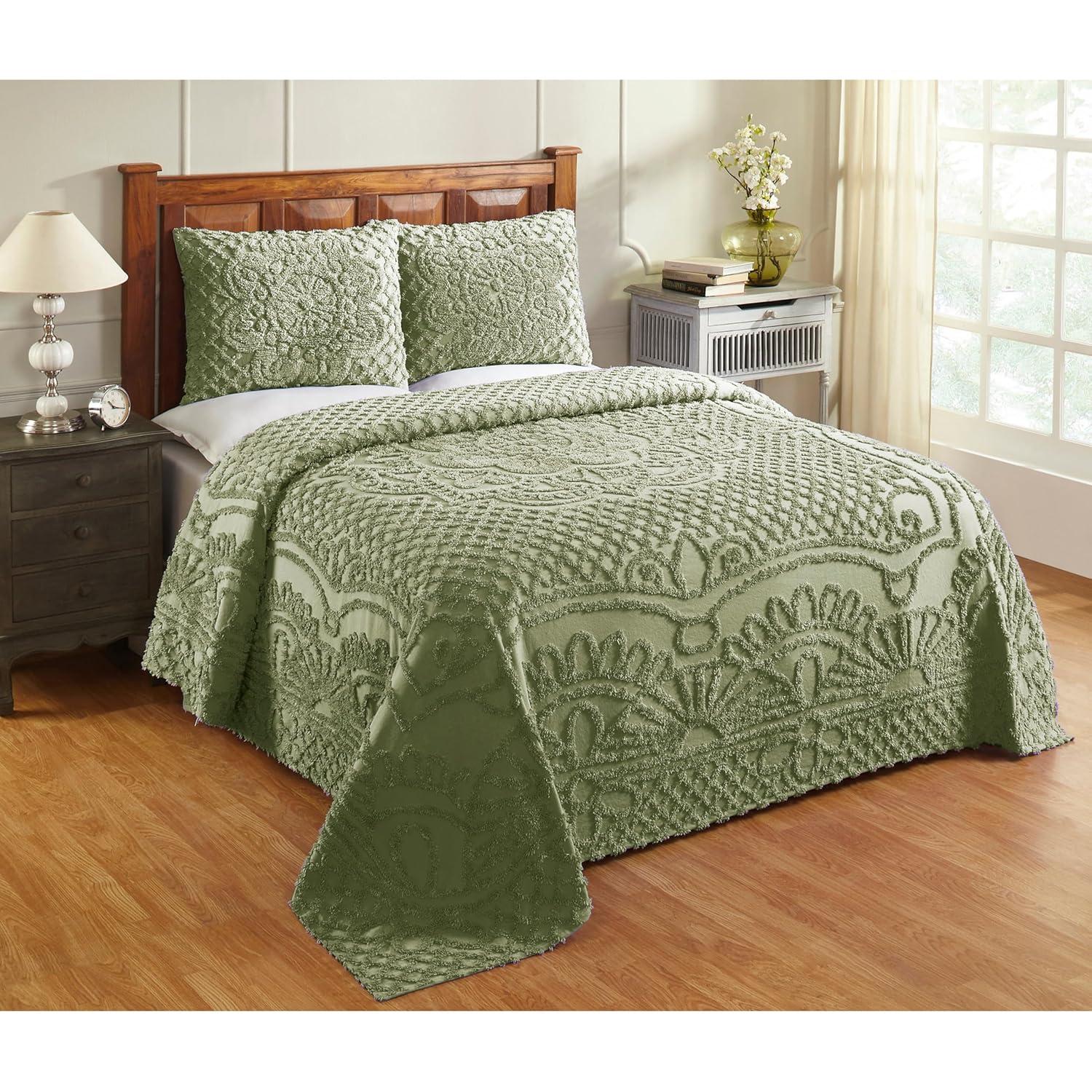 Better Trends 3 Piece Bedspread Set 100% Chenille Queen Bedding Set Soft and Breathable Machine Washable (Sage) Trevor Collection