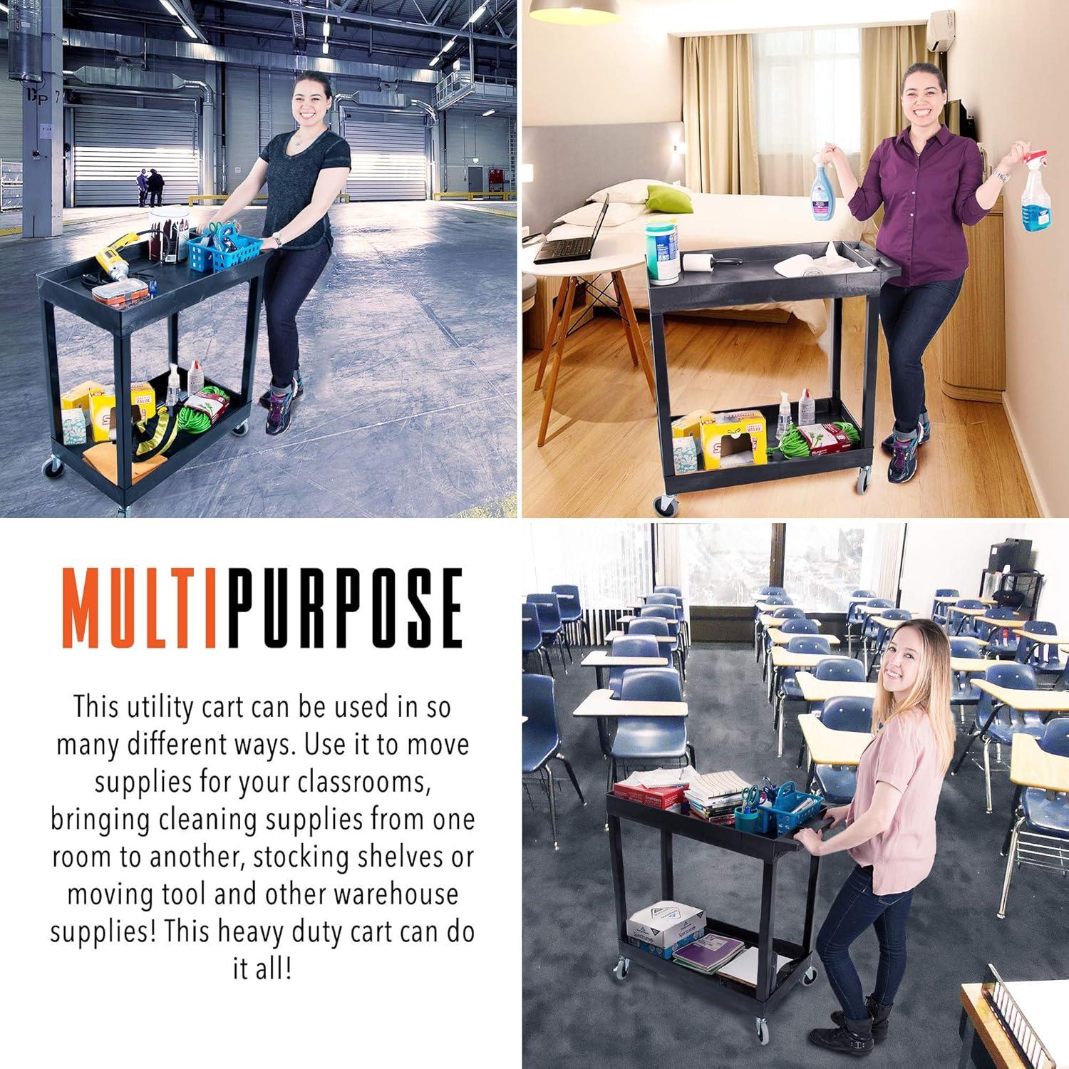 Gray Heavy Duty 2-Shelf Utility Cart with Swivel Casters