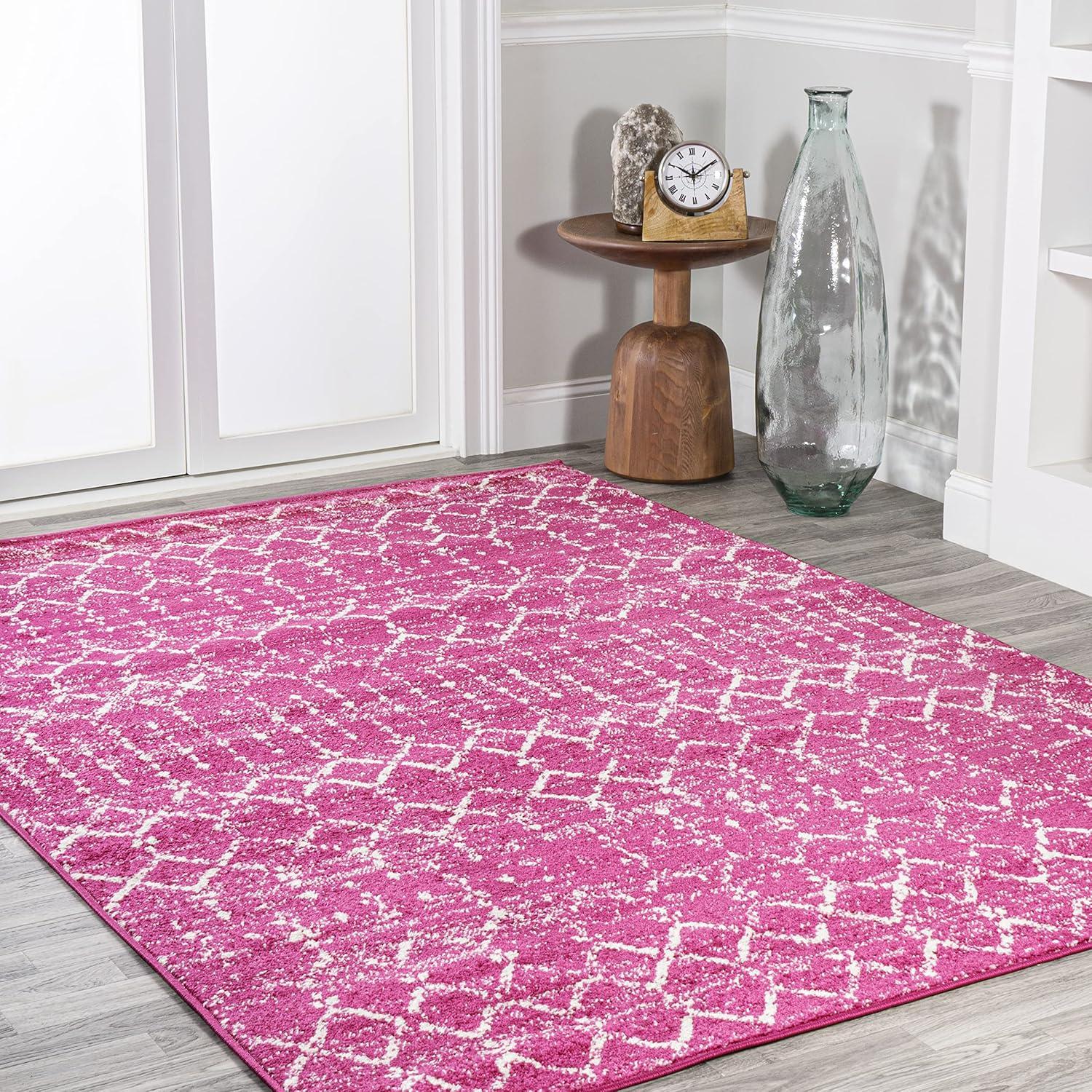 8' x 10' Moroccan HYPE Boho Vintage Diamond Area Rug, Fuchsia/Ivory - JONATHAN Y