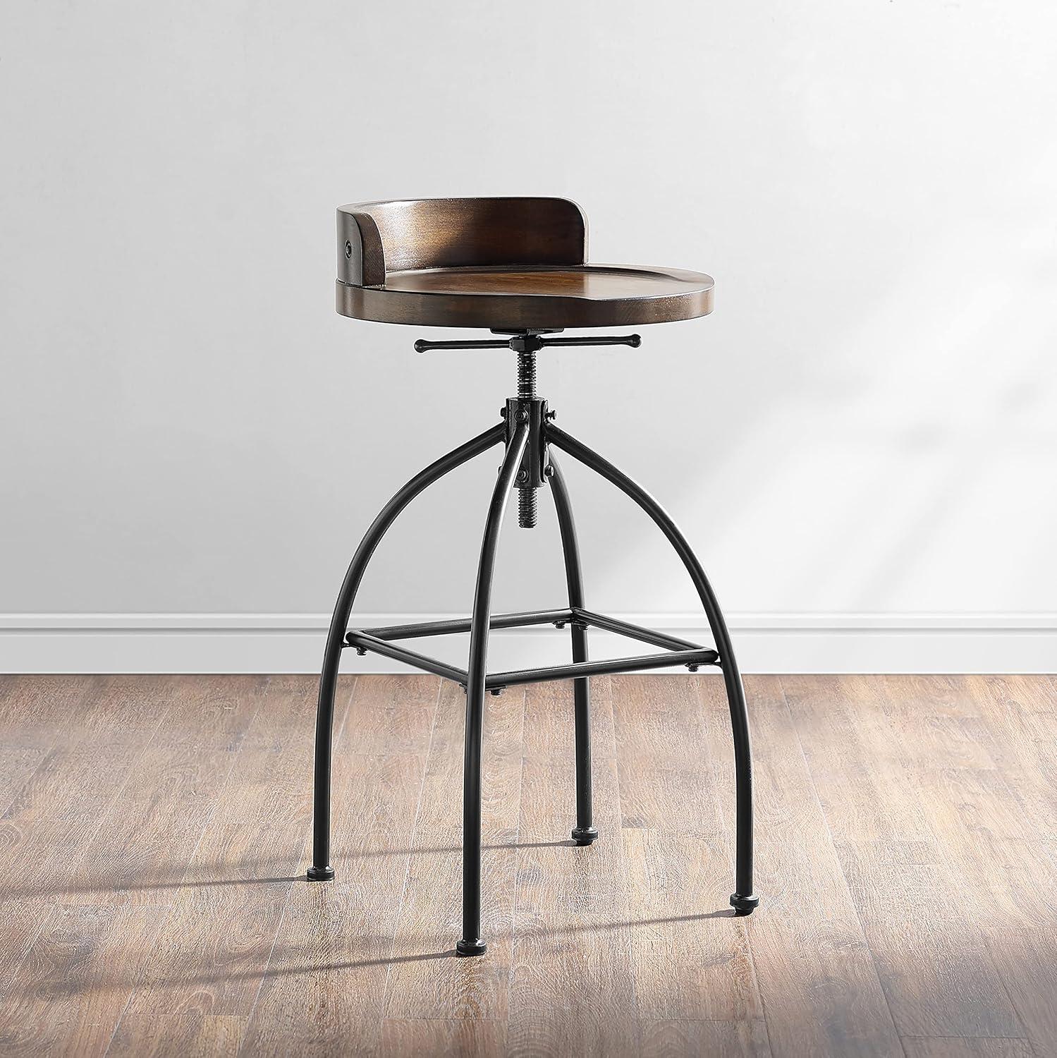 Edison Industrial Black Metal and Medium Wood Swivel Bar Stool