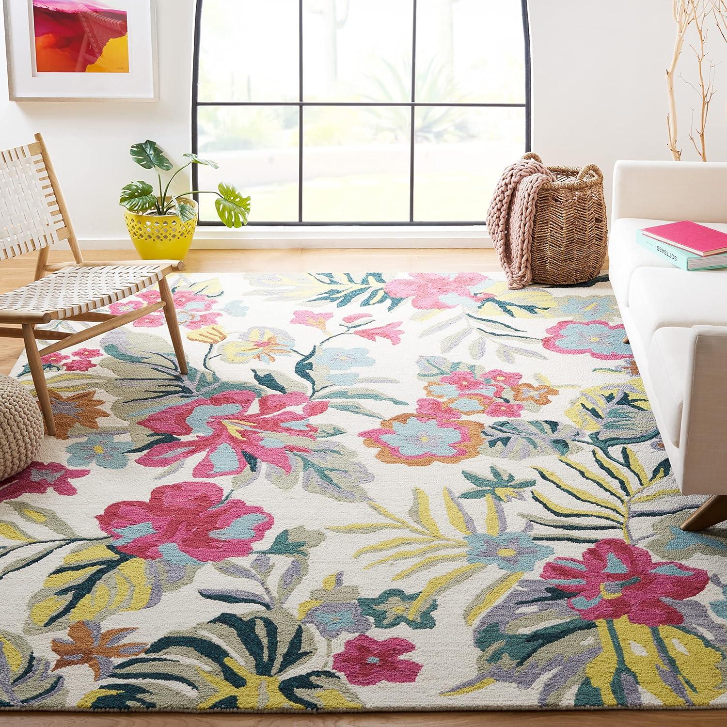 SAFAVIEH Jardin Jamaar Floral Wool Area Rug, Ivory/Pink, 8' x 10'