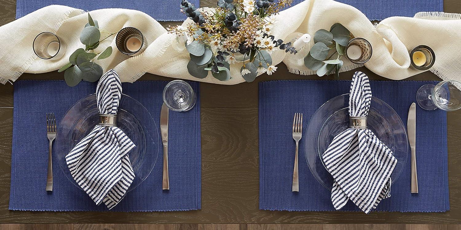 French Blue Cotton Ribbed Rectangular Placemats, Set of 6