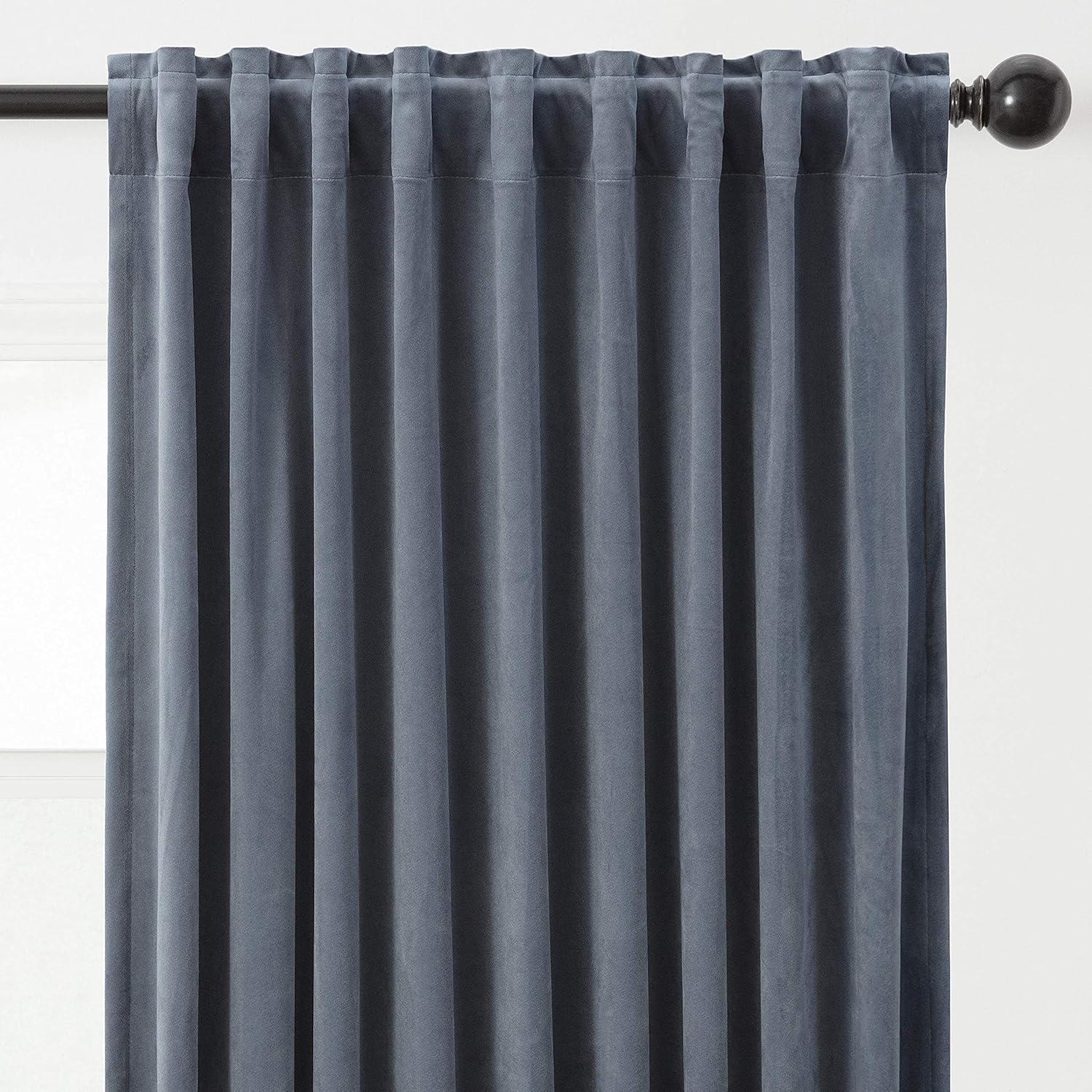 Chanasya 2pk Solid Velvet Room Darkening Blackout Privacy Window Curtain Panels - Set of 2 - 52 x 96 Inches Long - Slate Blue
