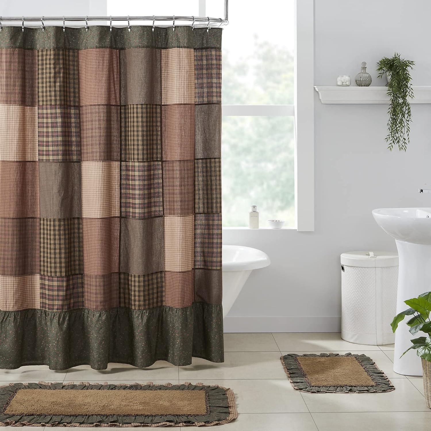 VHC Brands Crosswoods Patchwork Shower Curtain, Green, 72x72