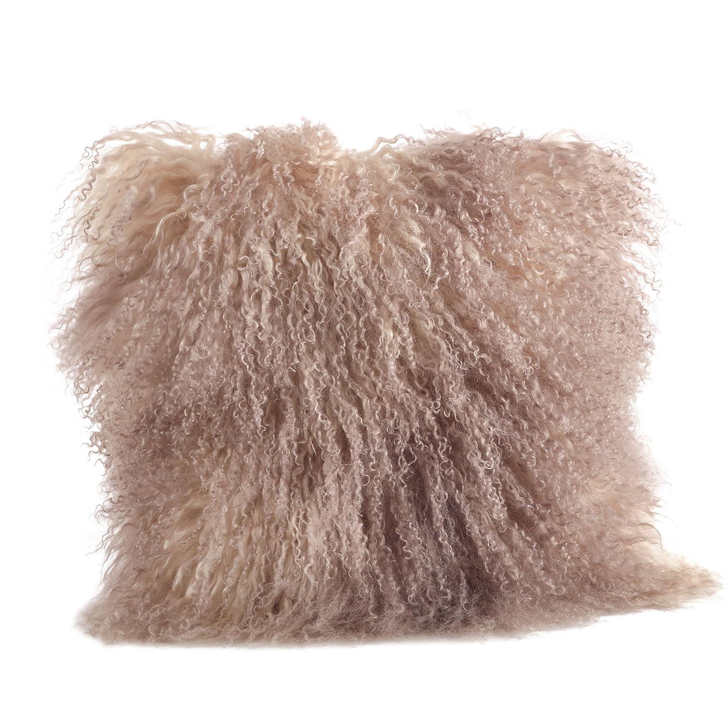 Saro Lifestyle 100% Wool Mongolian Lamb Fur Poly Filled Throw Pillow