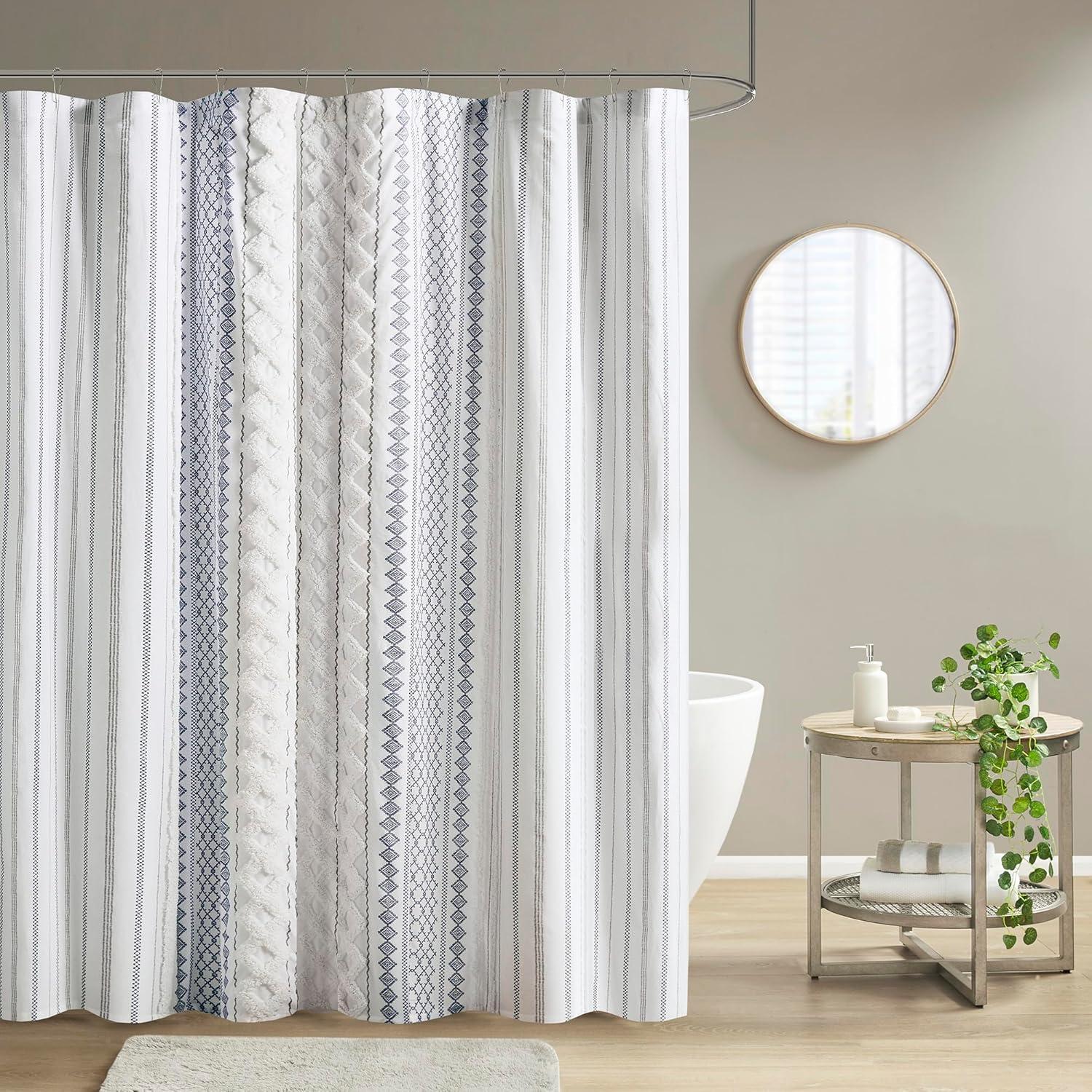 INK+IVY Imani 100% Cotton Printed Shower Curtain with Chenille