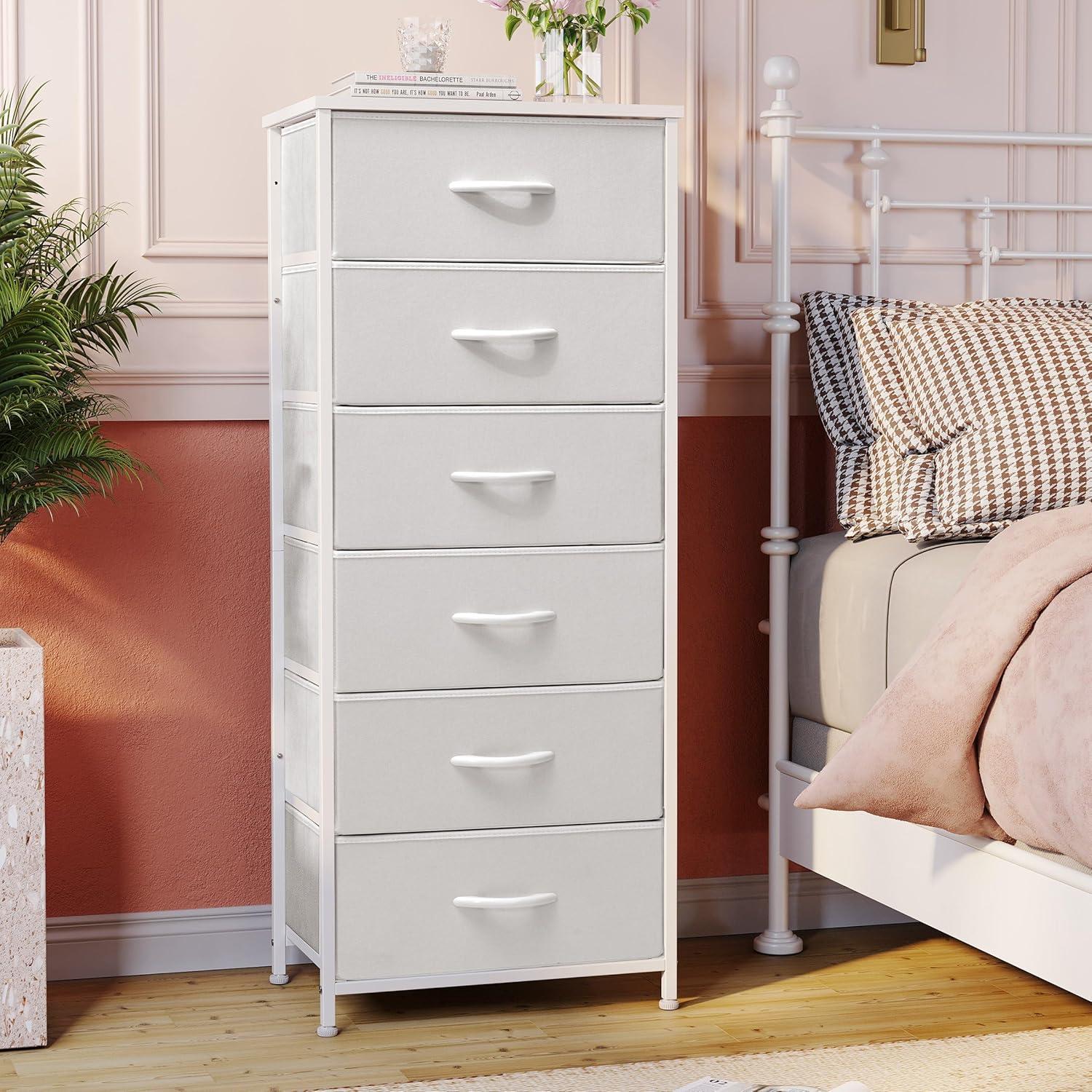 Crestlive Products 6 Drawers Vertical Dresser for Bedroom Storage Tower with Wood Top White