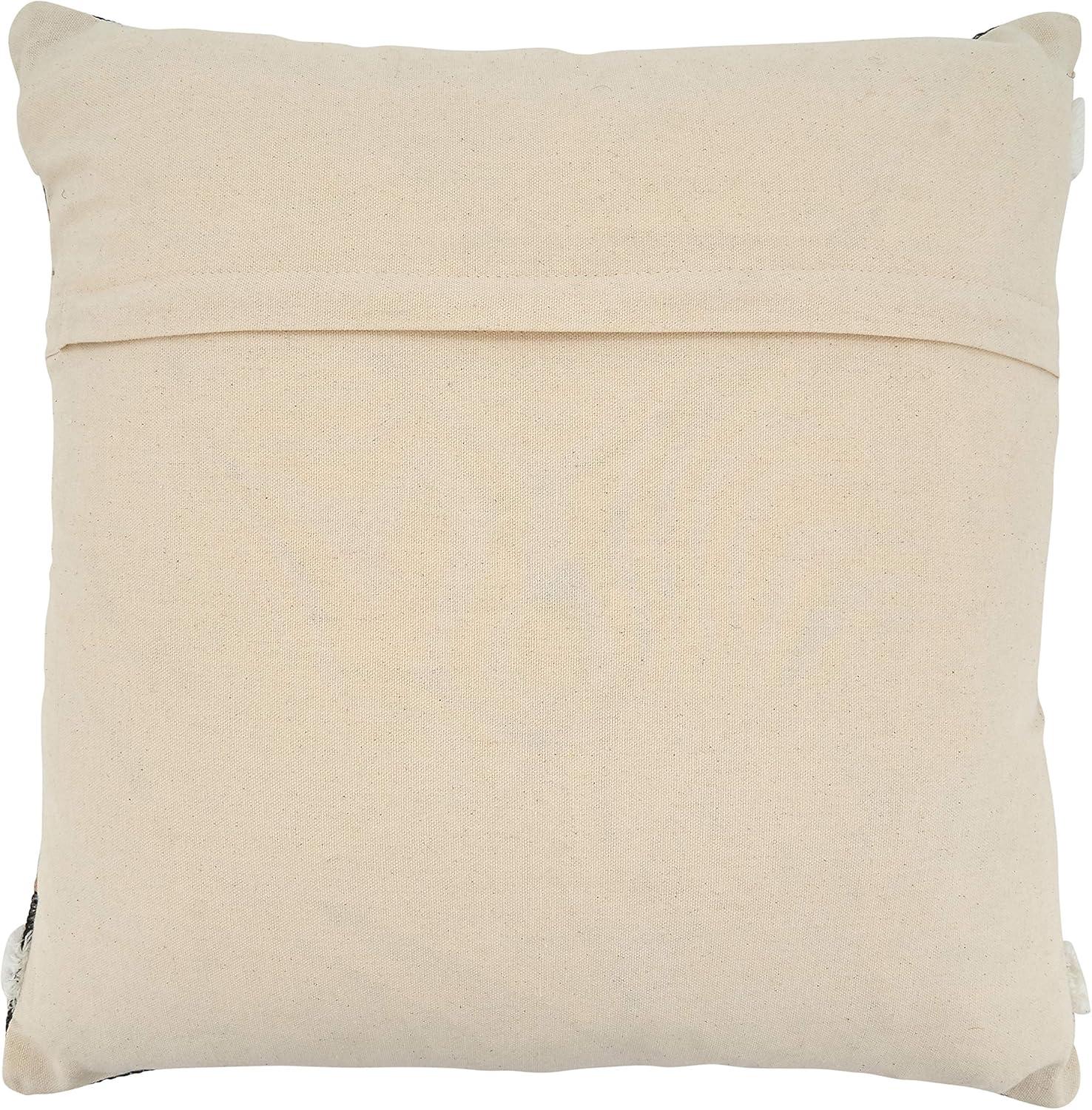 Natural Stripe Embroidered Cotton Square Pillow