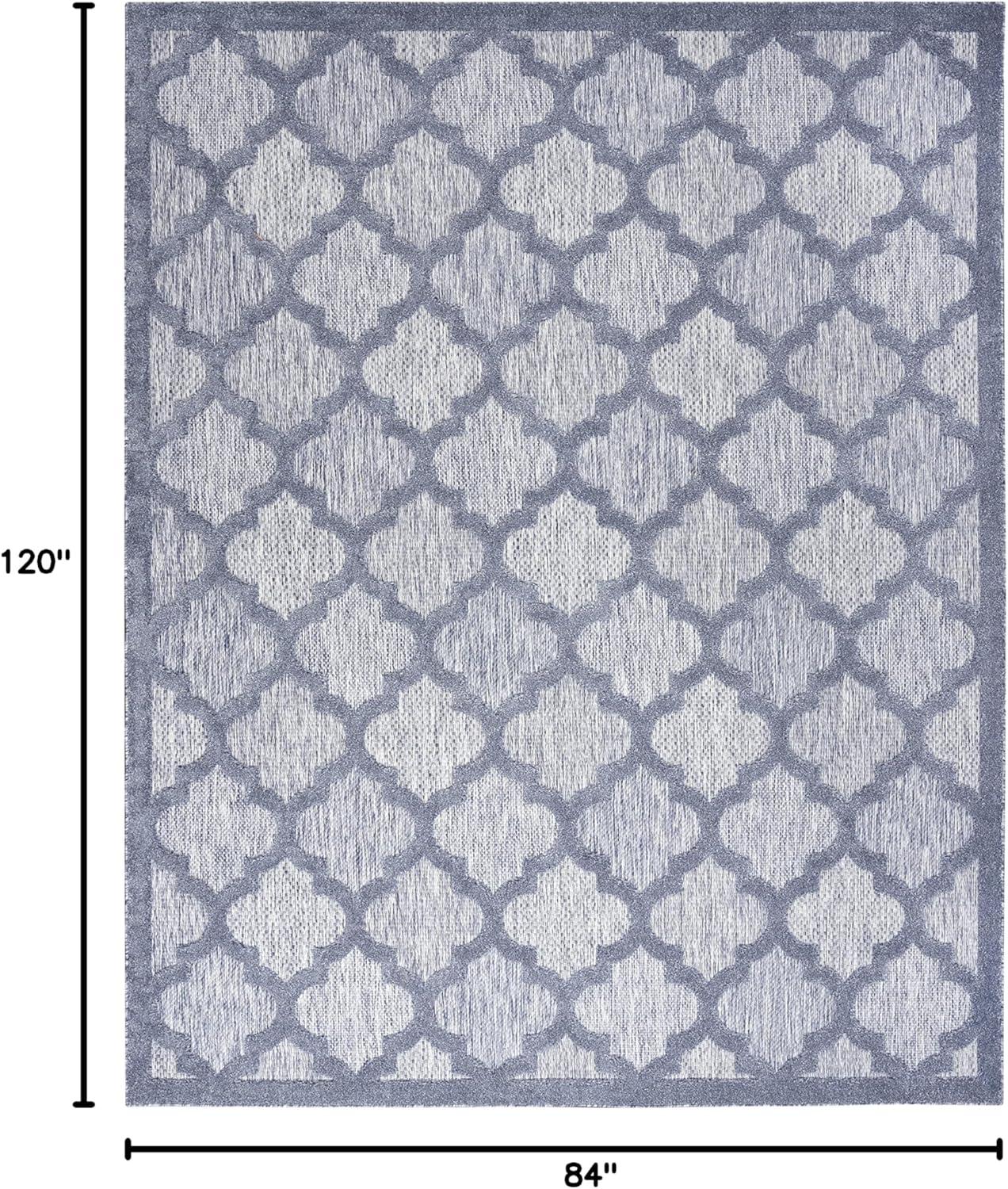 Denim Blue and White Synthetic Trellis Flat Woven Rug 7' x 10'