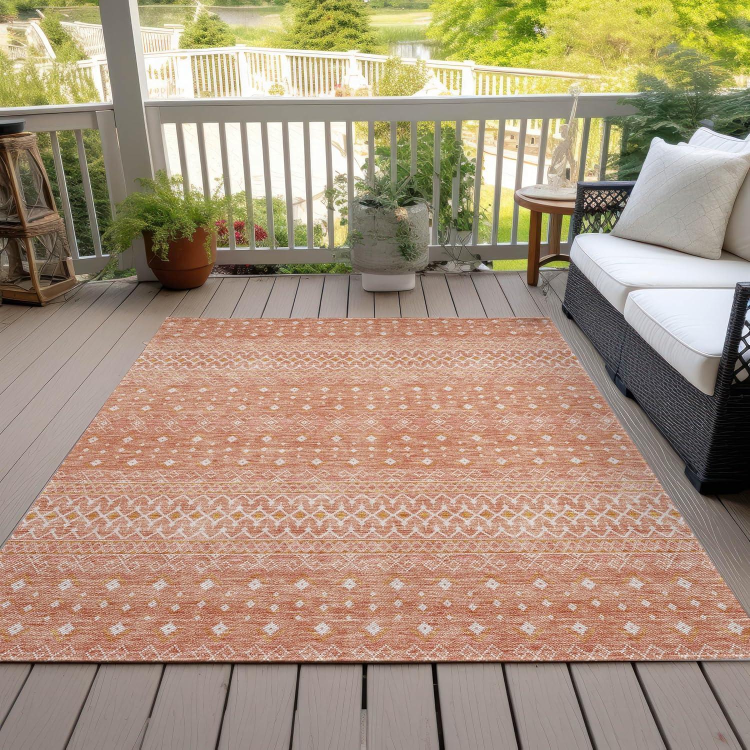 Salmon Flat Woven Synthetic Rectangular Indoor/Outdoor Rug