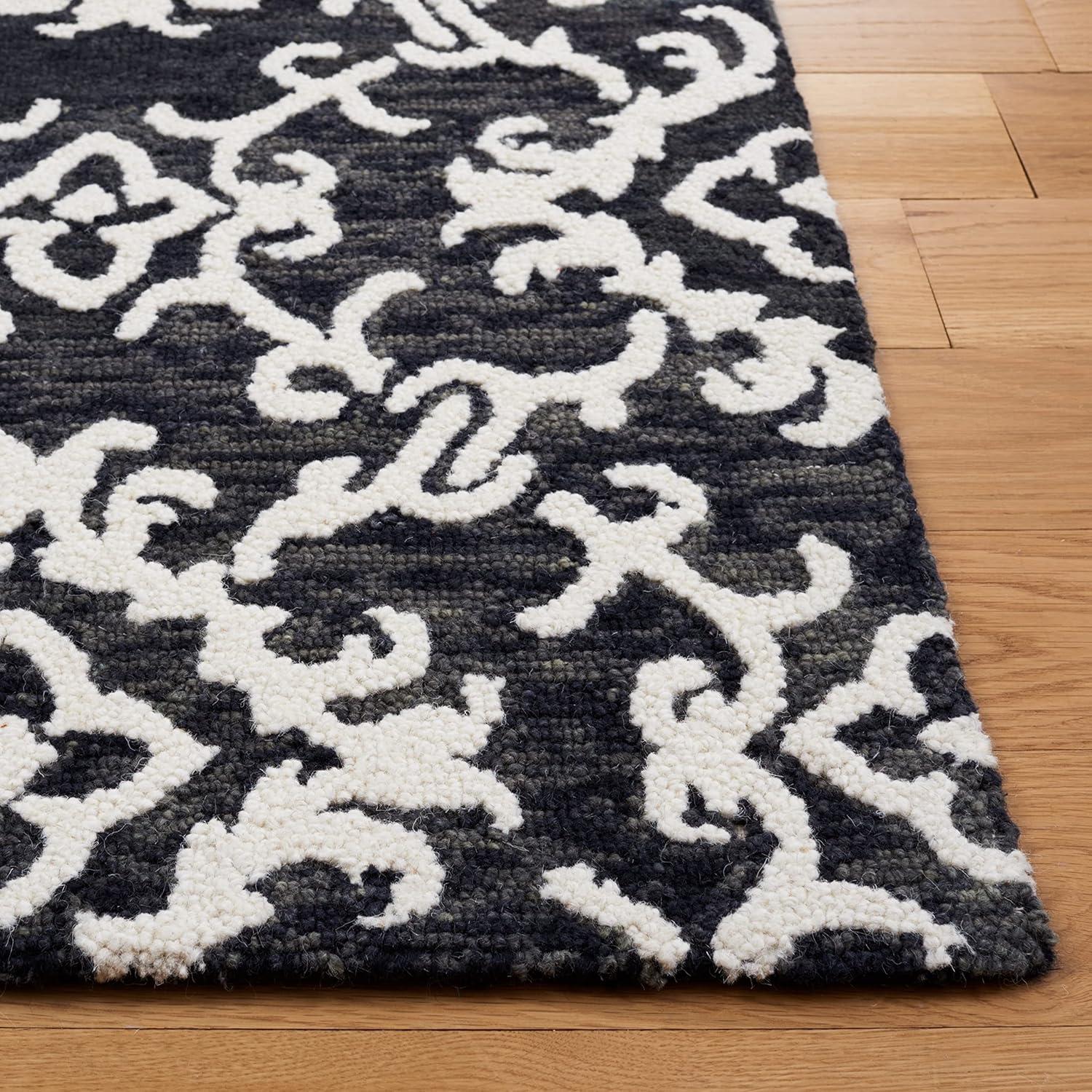 SAFAVIEH Blossom Cletus Geometric Wool Area Rug, Black/Ivory, 9' x 12'