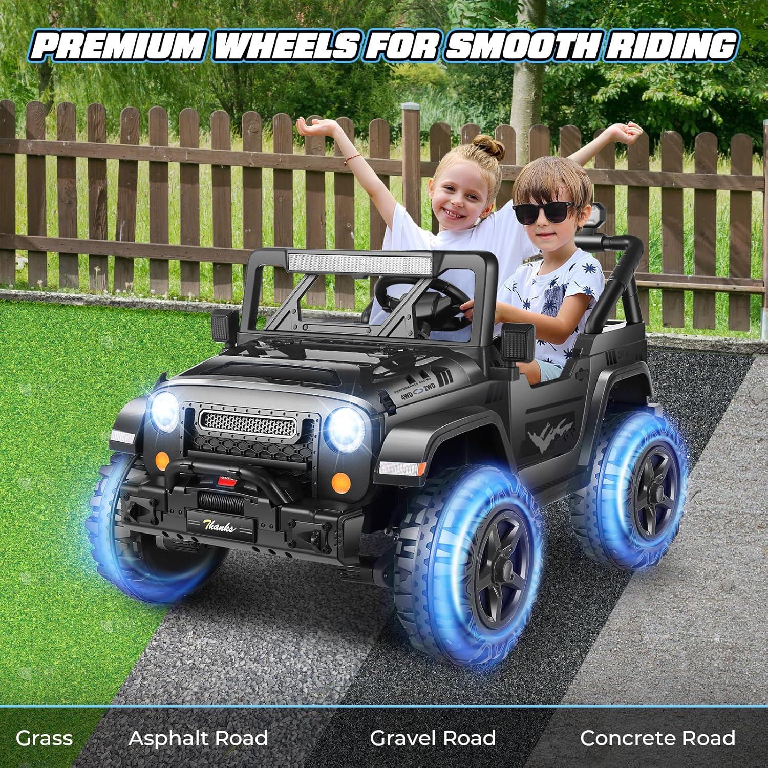 Ancheer Alex 24V 4WD//2WD Ride On Jeep Truck,2 Seater Kids UTV With 4X200w Powerful Engine,Remote Control,Bluetooth,20 Wide Seat,Vehicles for Kids Toddlers