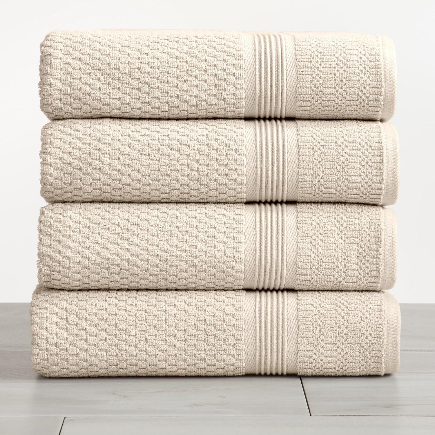 Market & Place 4-Piece Cotton Textured Quick Dry Bath Towel Set Oatmeal