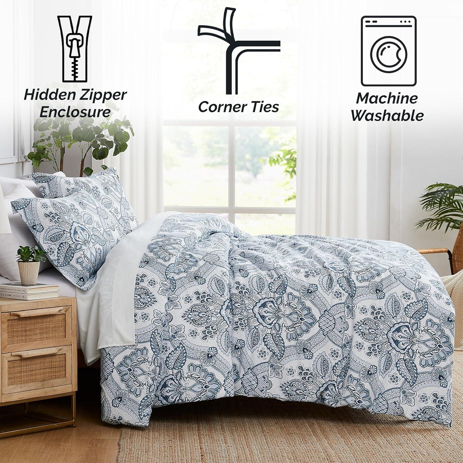 Enchantment Blue Paisley Boho Queen Duvet Cover Set