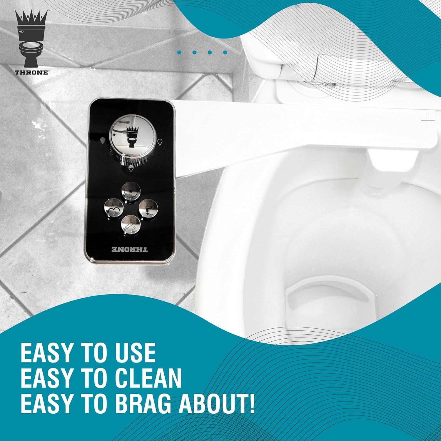 Throne Bidet Attachment for Toilet – USA Patented - Non-Electric Self Cleaning Water Sprayer Toilet Bidet Double Nozzle (Frontal & Rear Wash) Bidet Toilet Seat Attachment, Easy Install