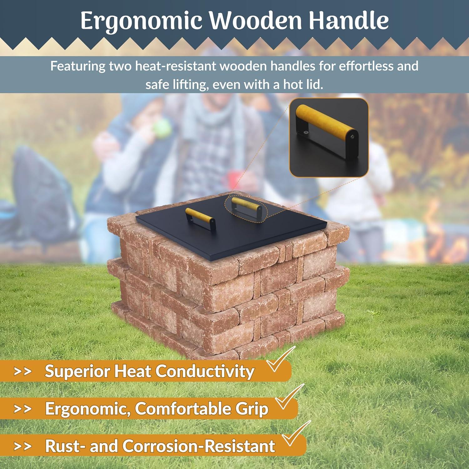 FEBTECH Fire Pit Snuffer Lid - Fire Pit Lid Square 34X34 Fire Pit Cover Square, Rust Resistant Firepit Lid,Carbon Steel Fire Pit Table Lid Square, Compatible For Firepit & Firepit Table Inside Dia Up To 32".