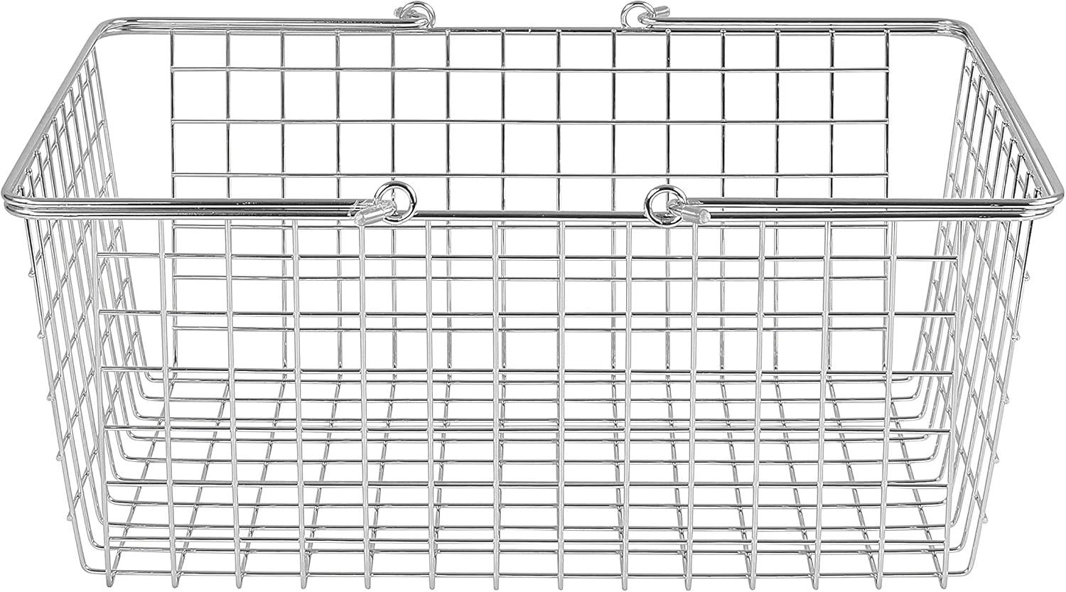 Modern Farmhouse Chrome Wire Storage Basket with Rubberized Handles