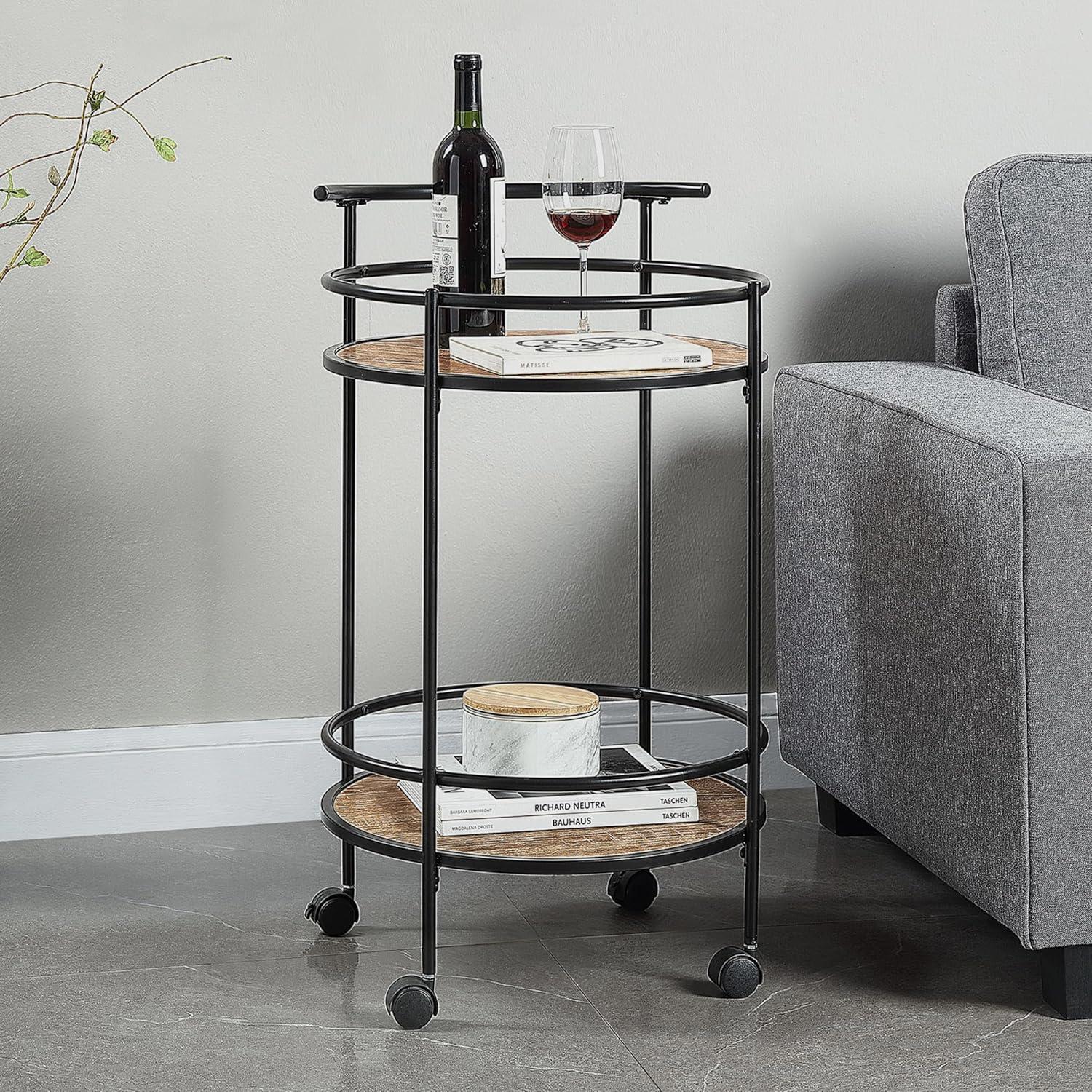 Designs2Go Charlie Serving Bar Cart in Beige Wood with Black Metal Frame