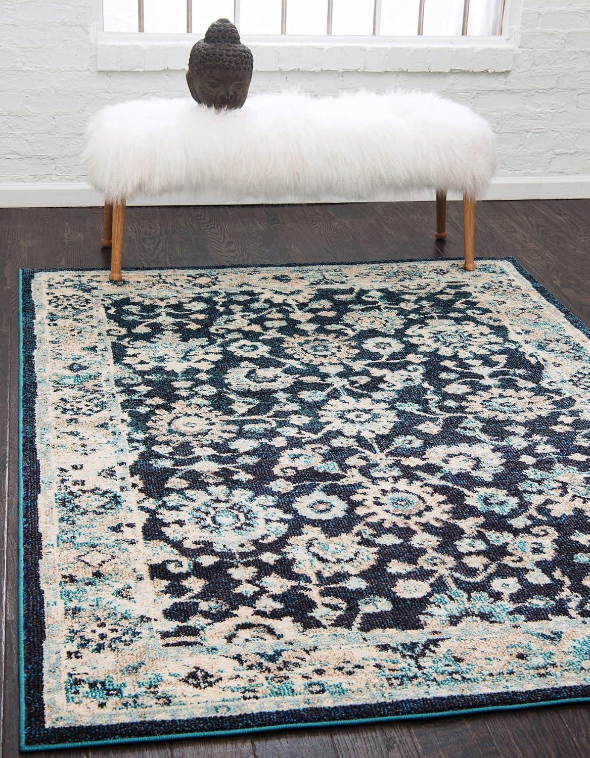 Unique Loom Penrose Collection Area Rug - Krystle (5' 3" x 8' Rectangle Navy Blue/Beige)