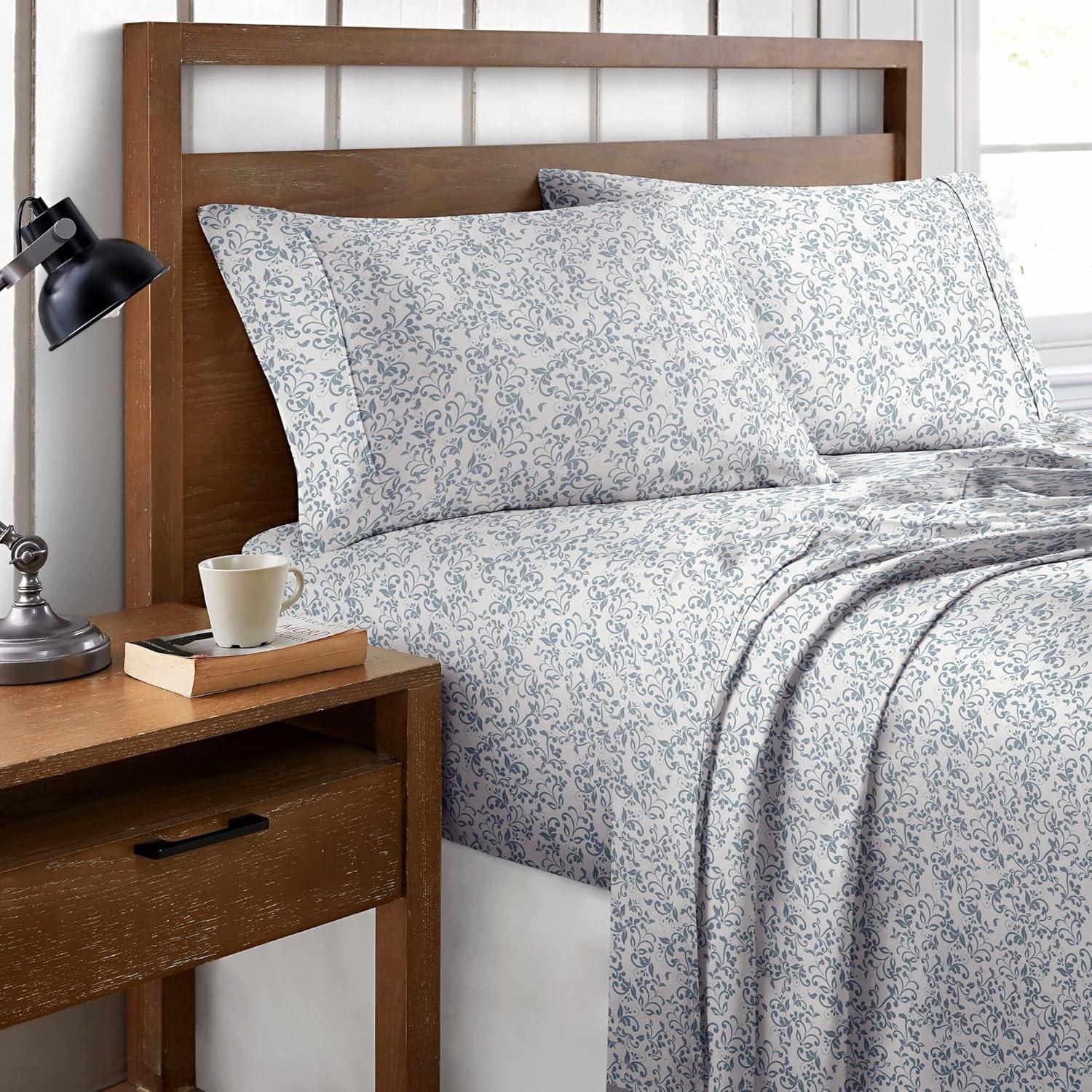 Queen Green Vines Cotton Percale Sheet Set