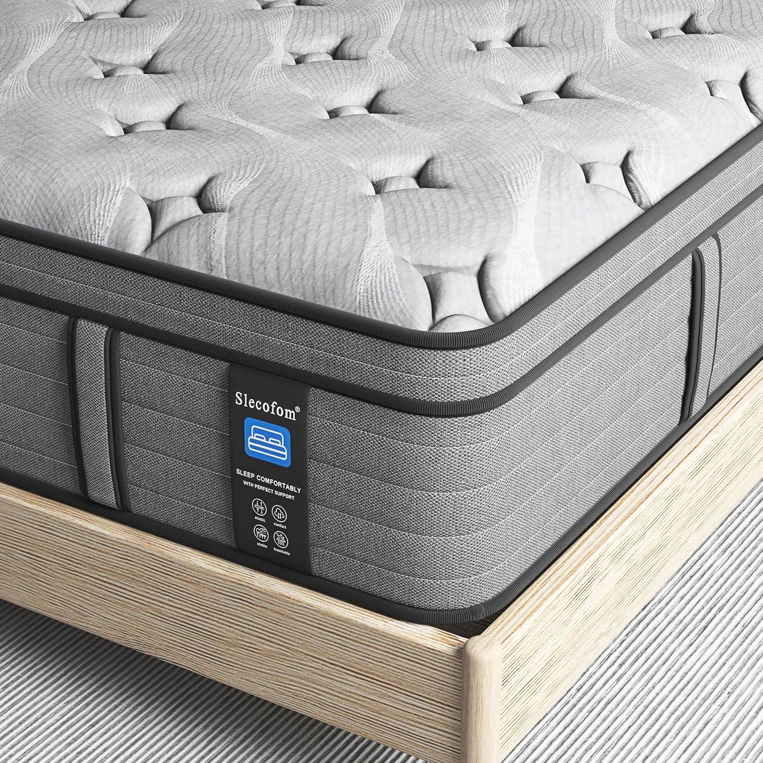 Slecofom 14 Inch Queen Mattress, Medium Firm Hybrid Queen Size Mattress in a Box, Pressure Relief Cooling-Gel Memory Foam, Breathable Knitted Cover, Pocket Spring-Motion Isolation, Fiberglass-Free