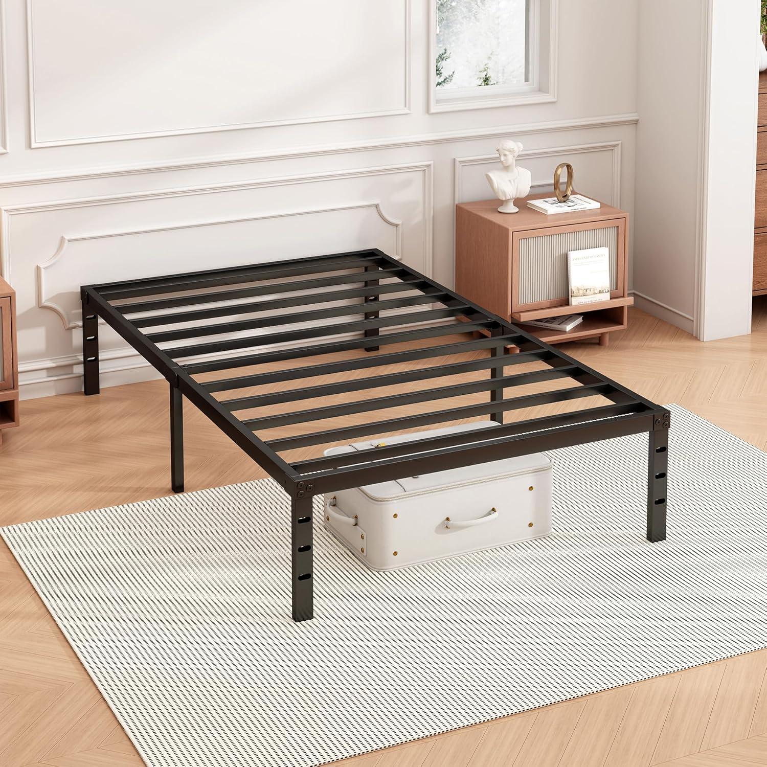 Mavesmog 14 inches Twin Size Bed Frames, Metal Twin Size Modern Mattress Platform Metal Bed Frame