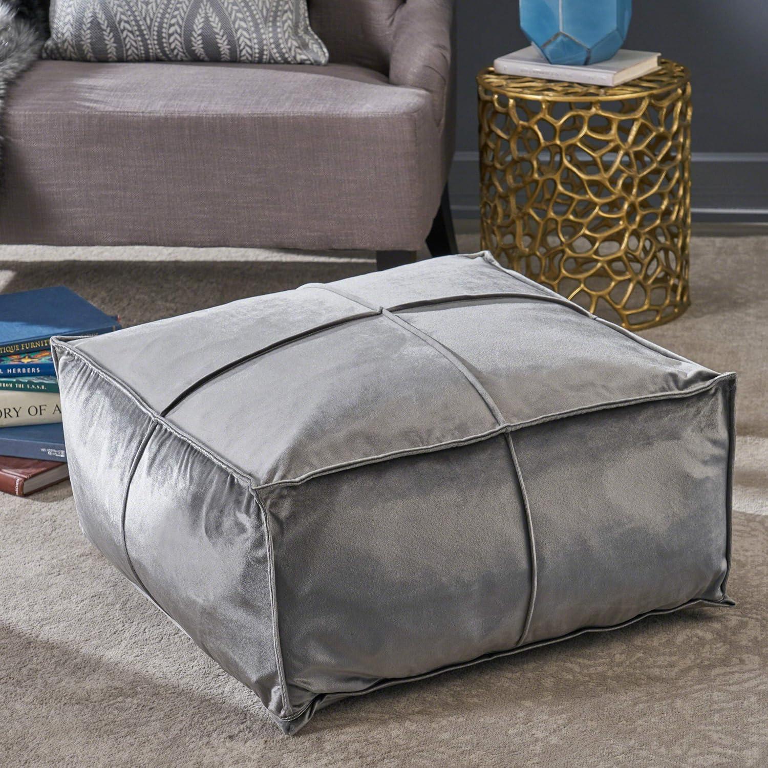 Cytheria Glam Velvet Square Bean Bag Ottoman, Smoke