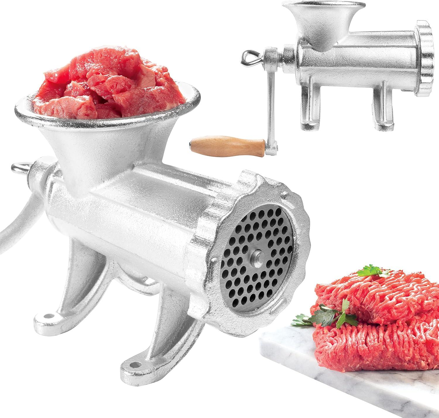 Cast Iron Table Mount Meat Grinder - Manual Mincer w Two 3/4" Cutting Disks & Sausage Stuffer Funnel - Make Homemade Burgers, Cooking Tool Must Have