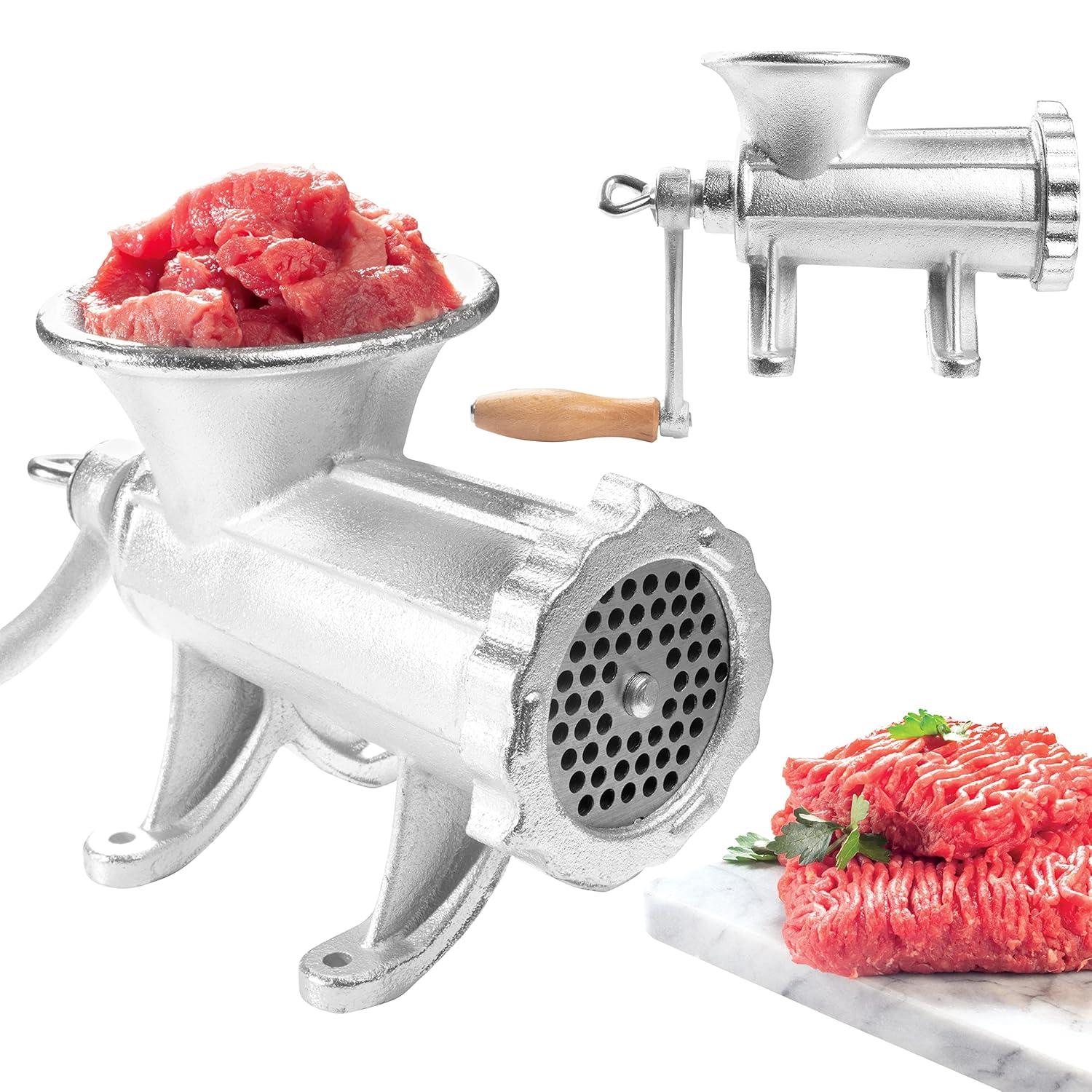 Cast Iron Table Mount Meat Grinder - Manual Mincer w Two 3/4" Cutting Disks & Sausage Stuffer Funnel - Make Homemade Burgers, Cooking Tool Must Have