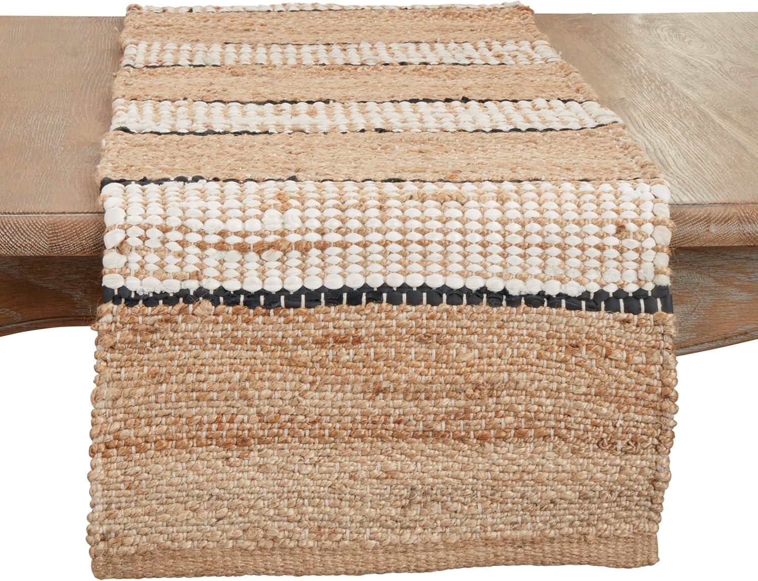 Earthy Jute Stripe Beige Table Runner, 16"x72"