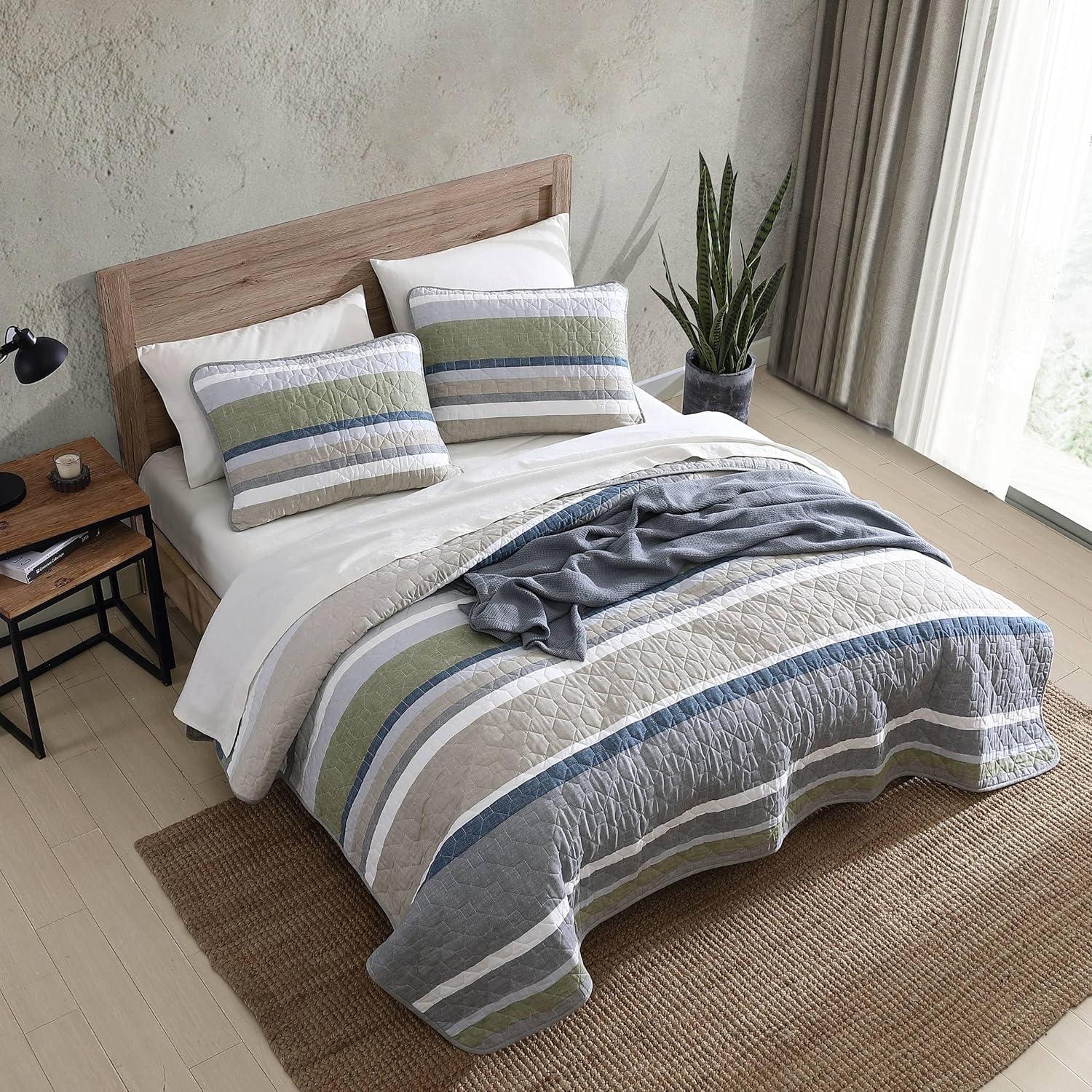 Gray and Beige Cotton Twin Reversible Quilt Set