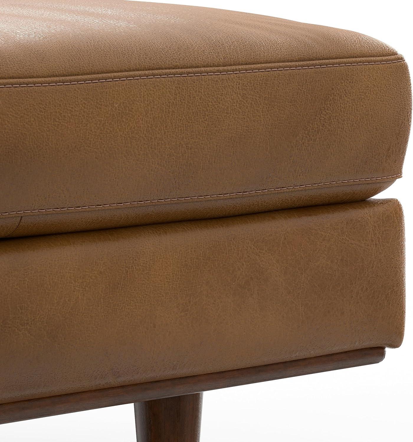 Pemberly Row Wide Century Rectangular Ottoman - Caramel Brown Genuine Leather