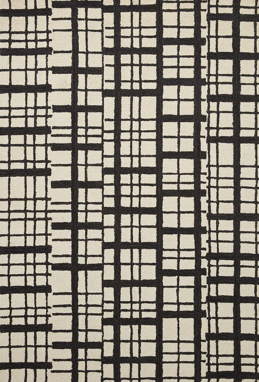 Polly Oversized Grid Black and Ivory Hand-Tufted Wool Rug