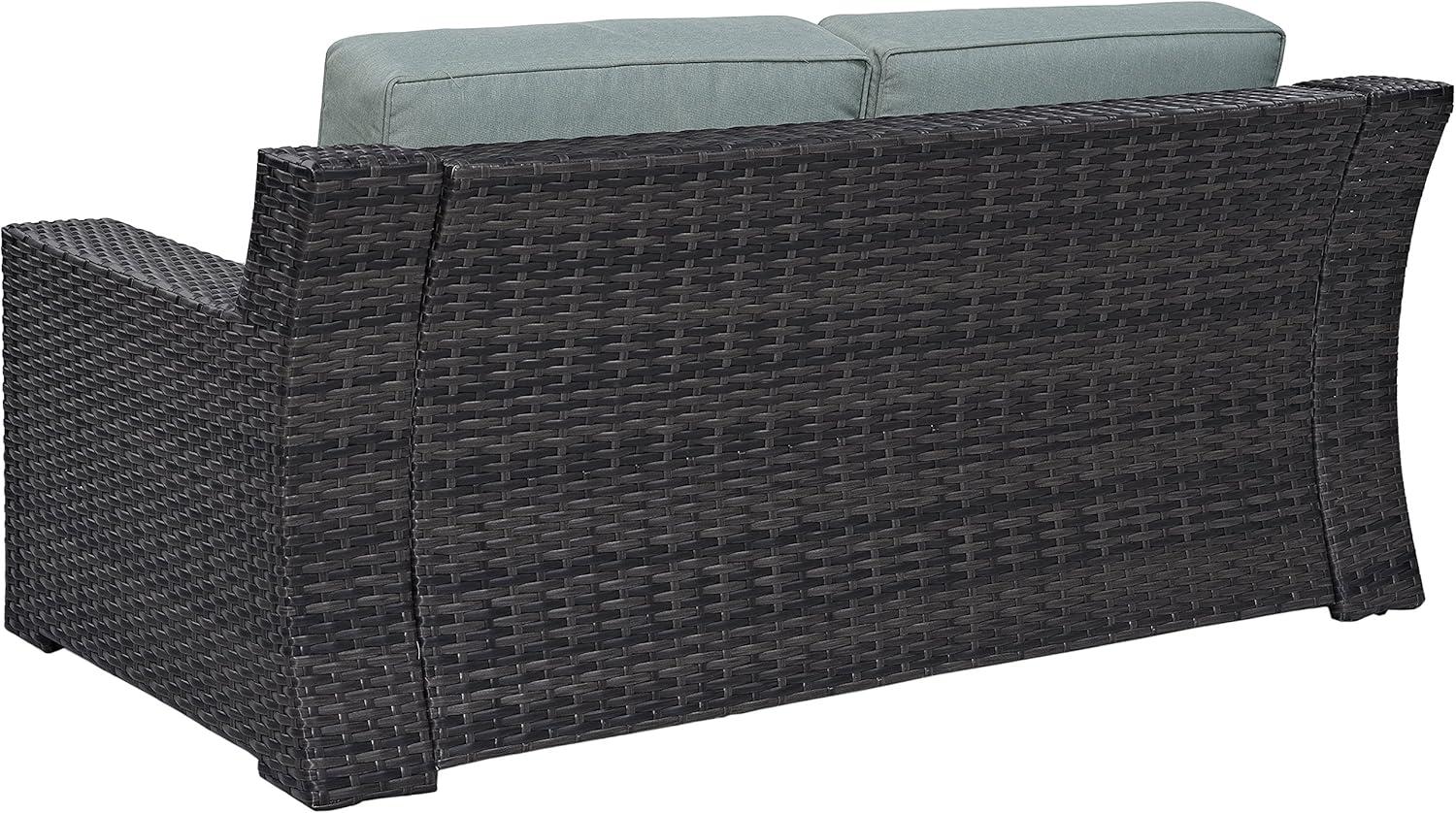 Beaufort Dark Brown Wicker Loveseat with Mist Cushions